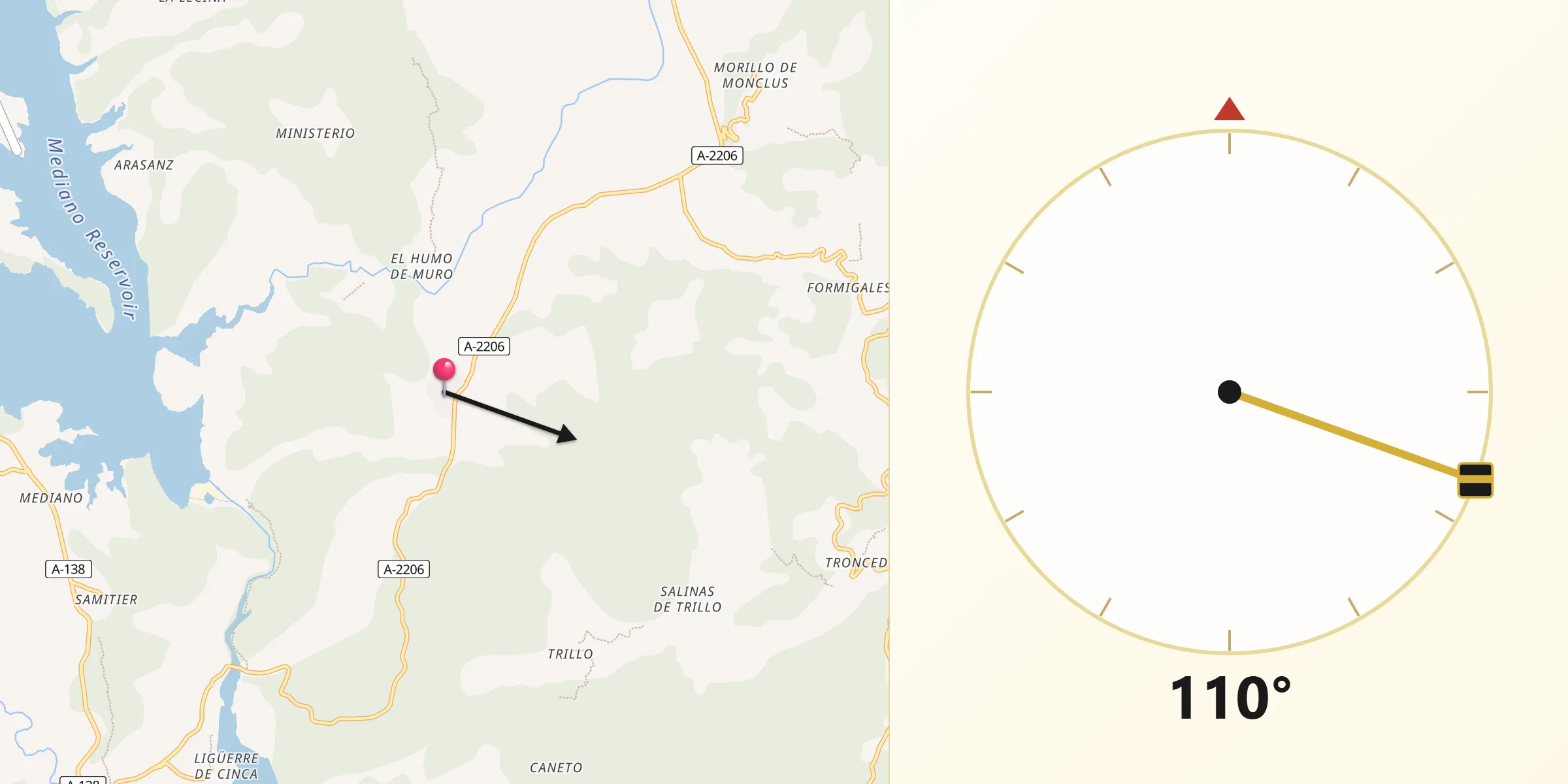 Dirección de la Qibla desde Palo