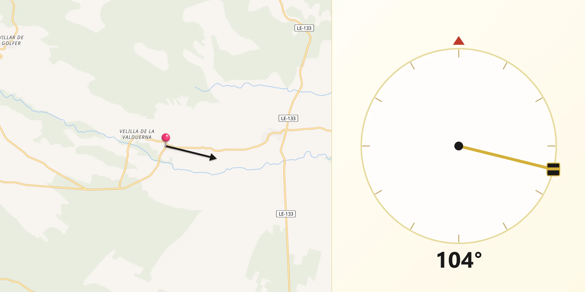 Dirección de la Qibla desde Castrillo de la Valduerna