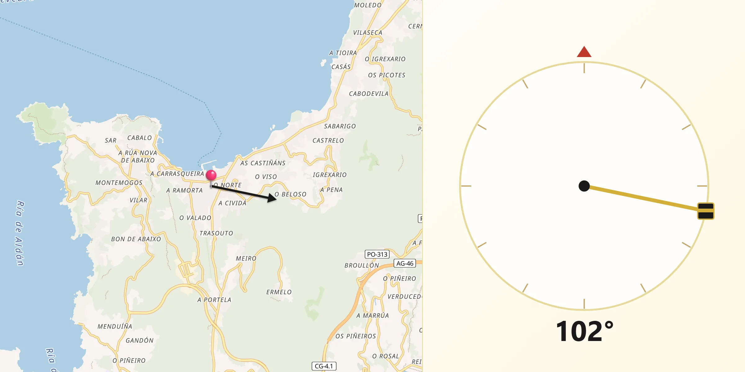 Dirección de la Qibla desde Bueu