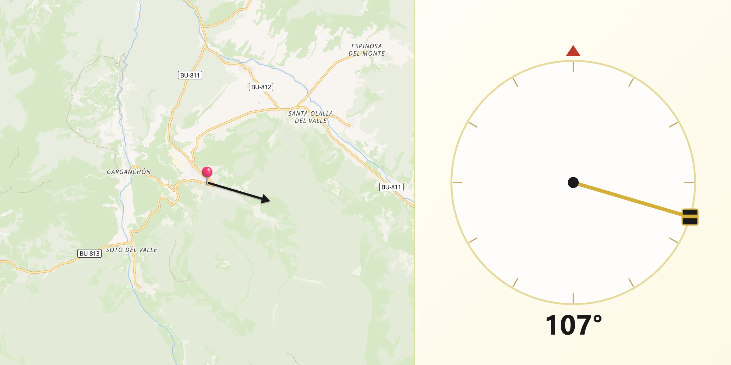 Dirección de la Qibla desde Pradoluengo