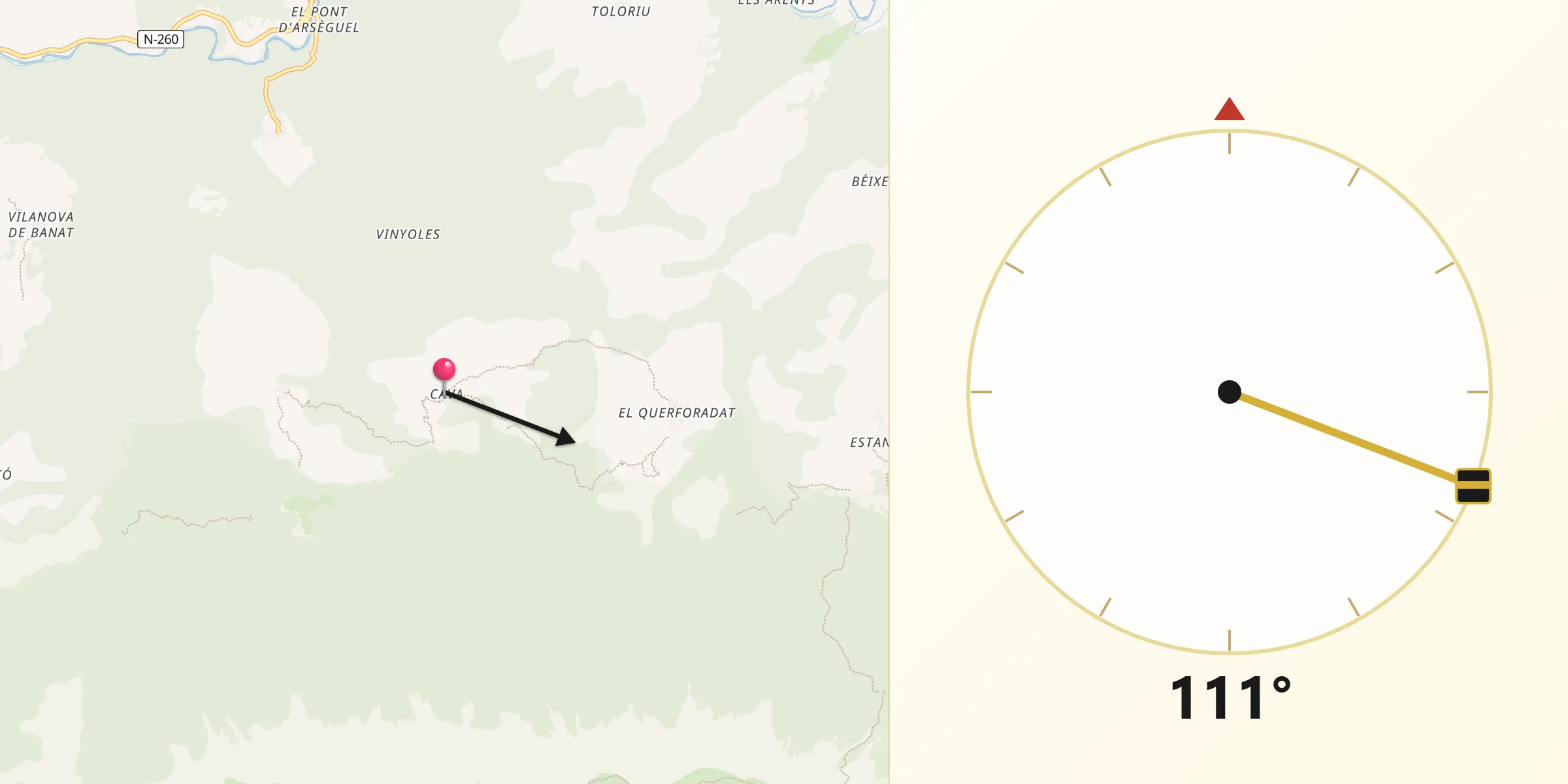 Dirección de la Qibla desde Cava
