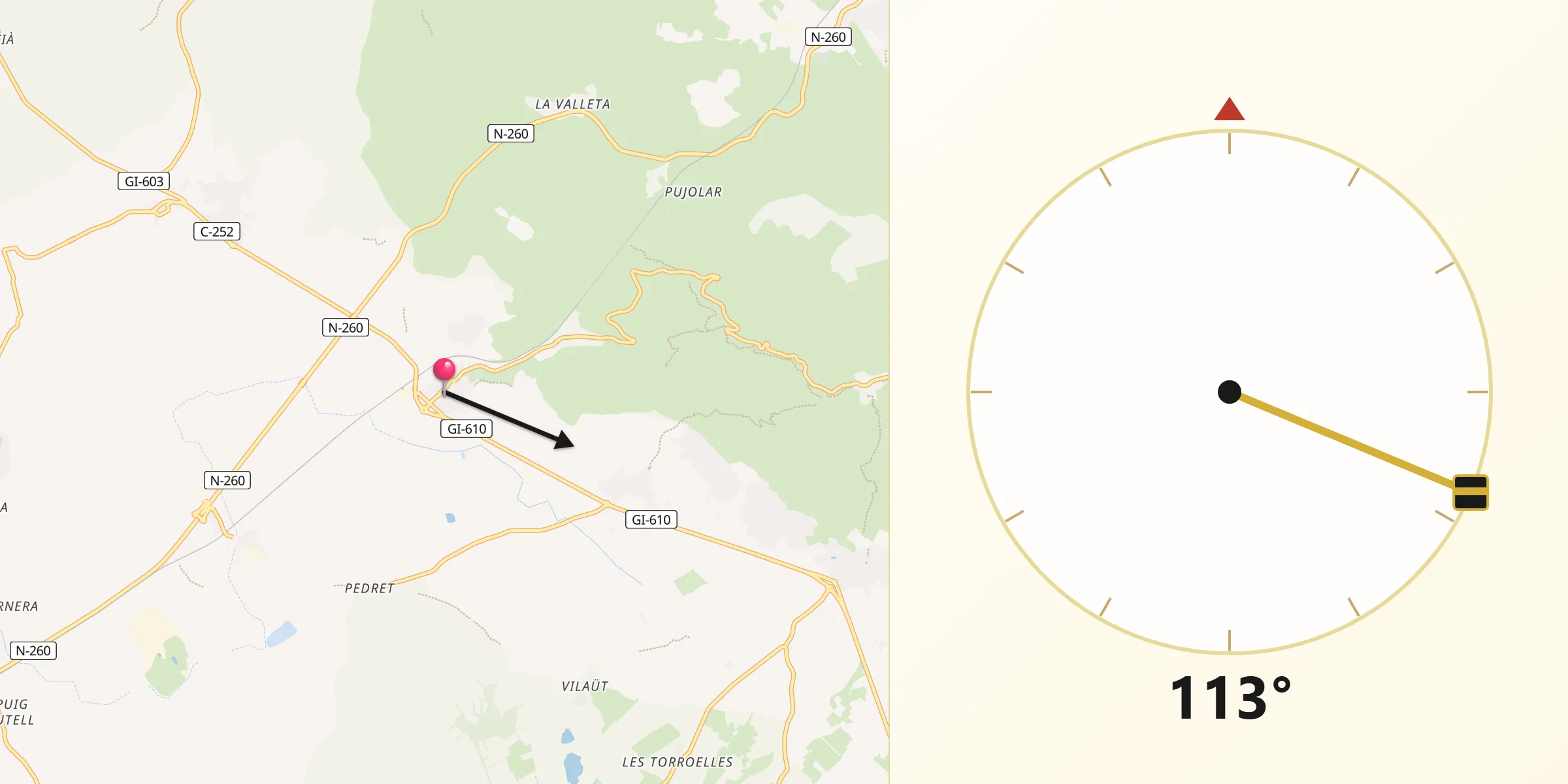 Dirección de la Qibla desde Vilajuïga