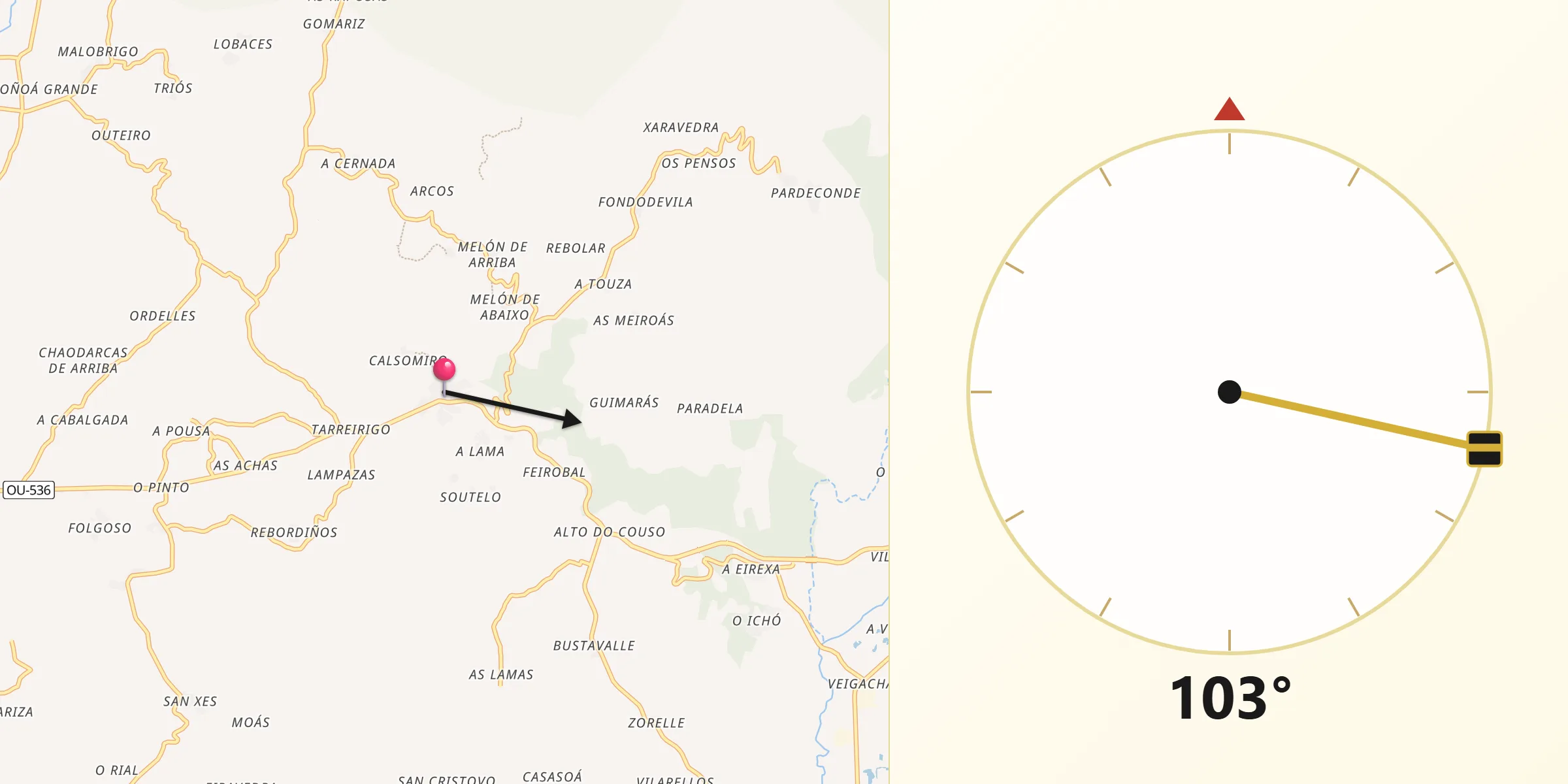Dirección de la Qibla desde Esgos