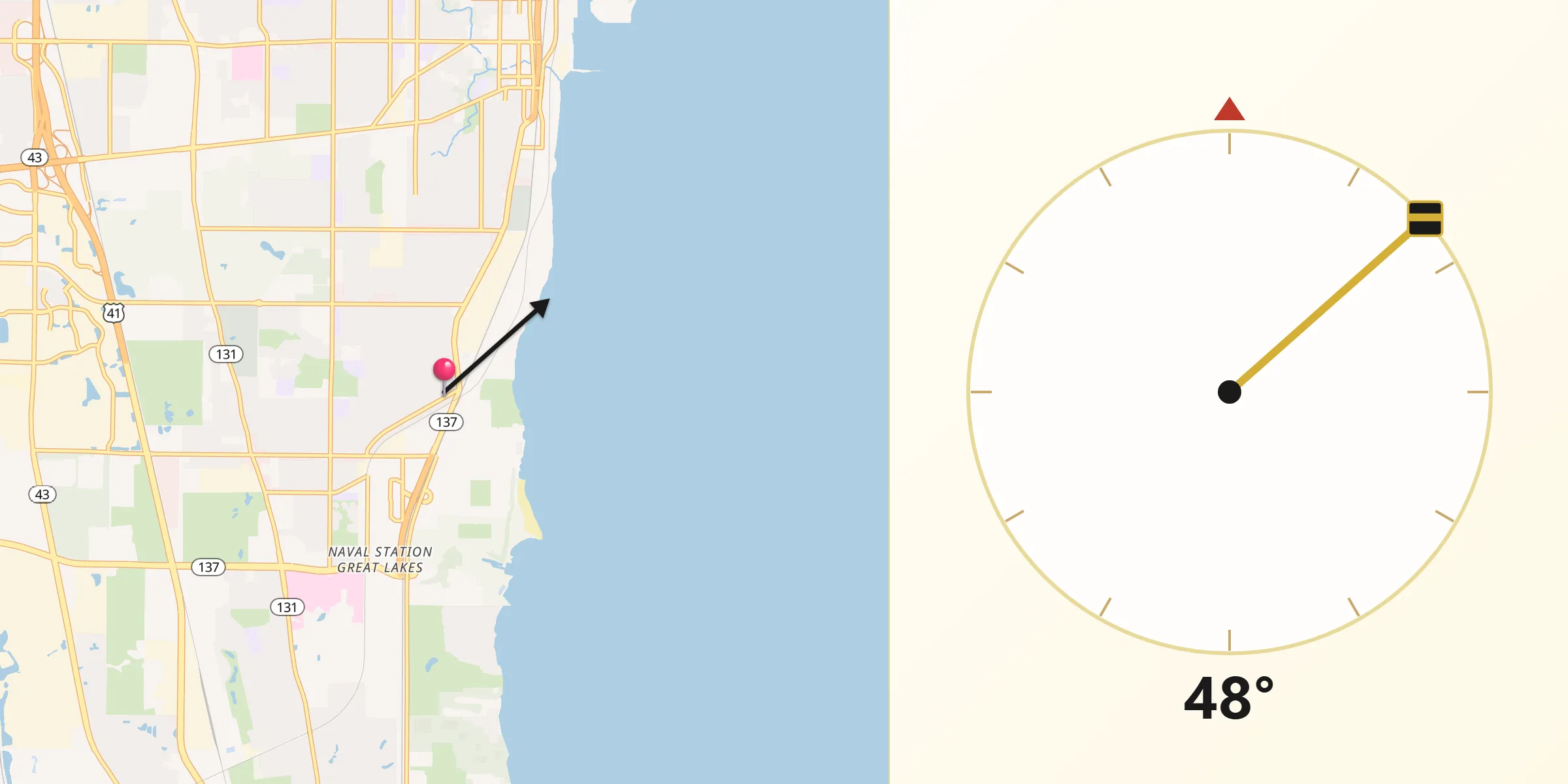 Qibla Direction from North Chicago