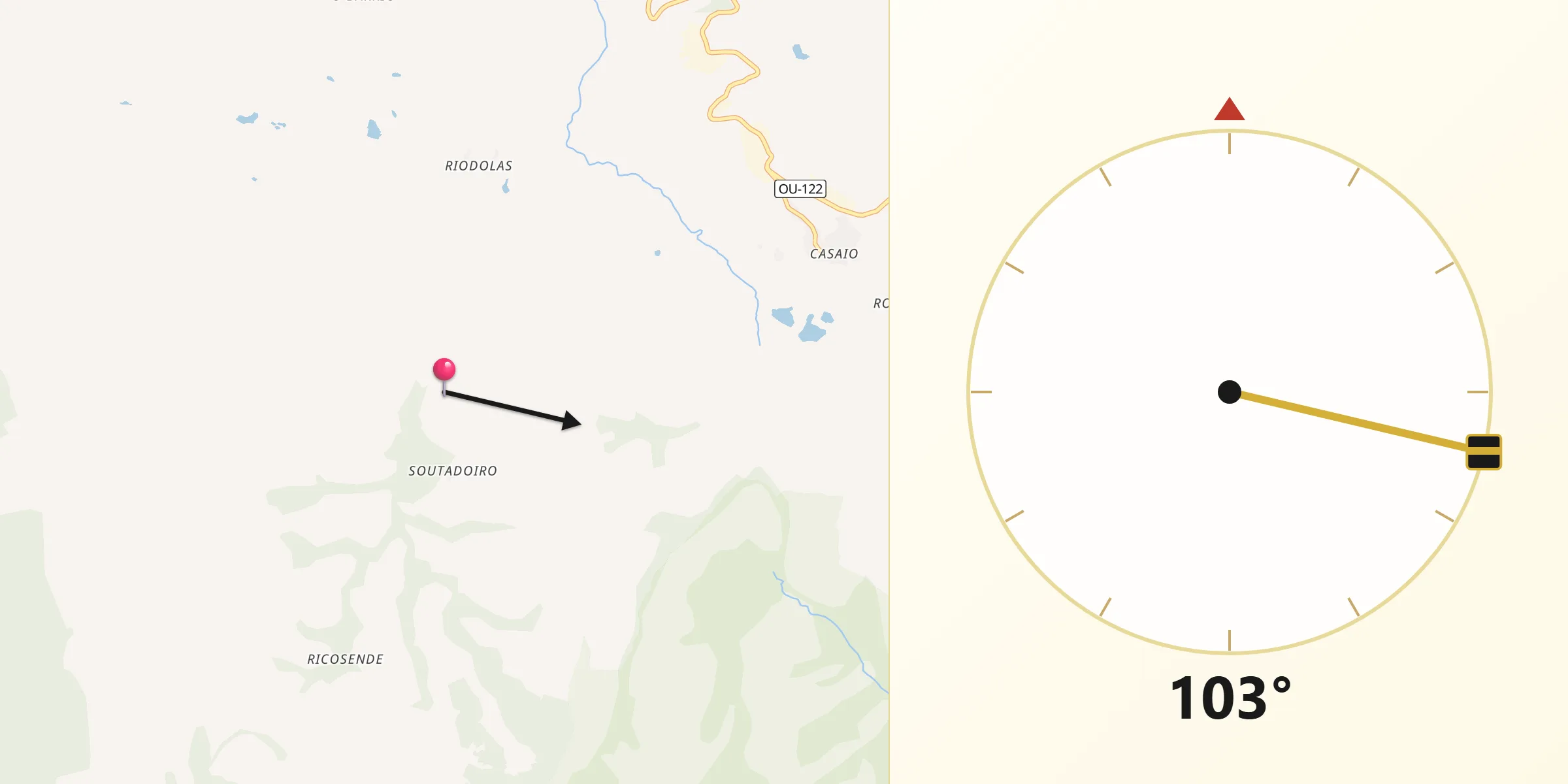 Dirección de la Qibla desde Carballeda de Valdeorras