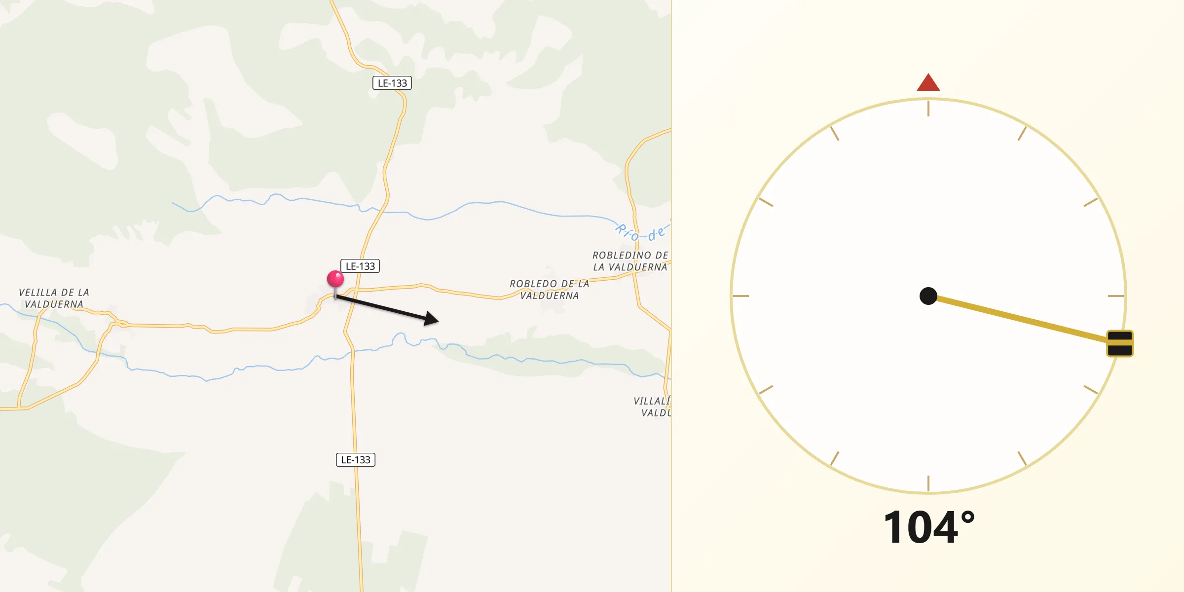 Dirección de la Qibla desde Destriana