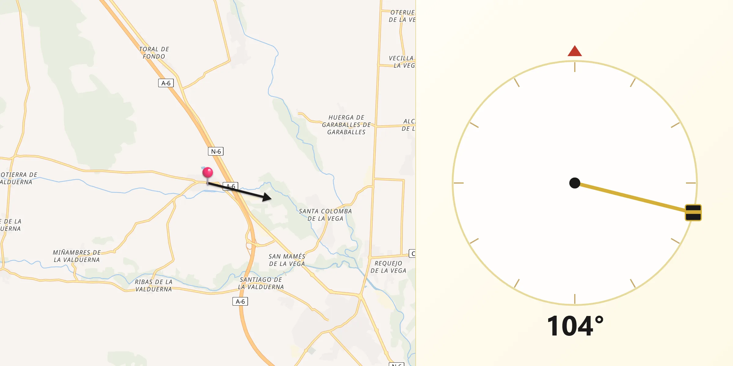 Dirección de la Qibla desde Palacios de la Valduerna