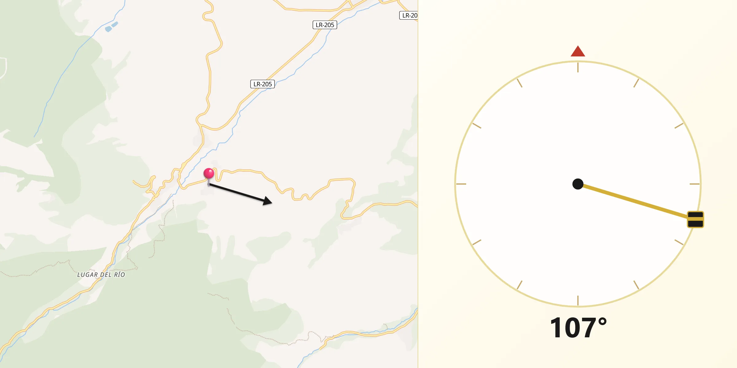Dirección de la Qibla desde Estollo