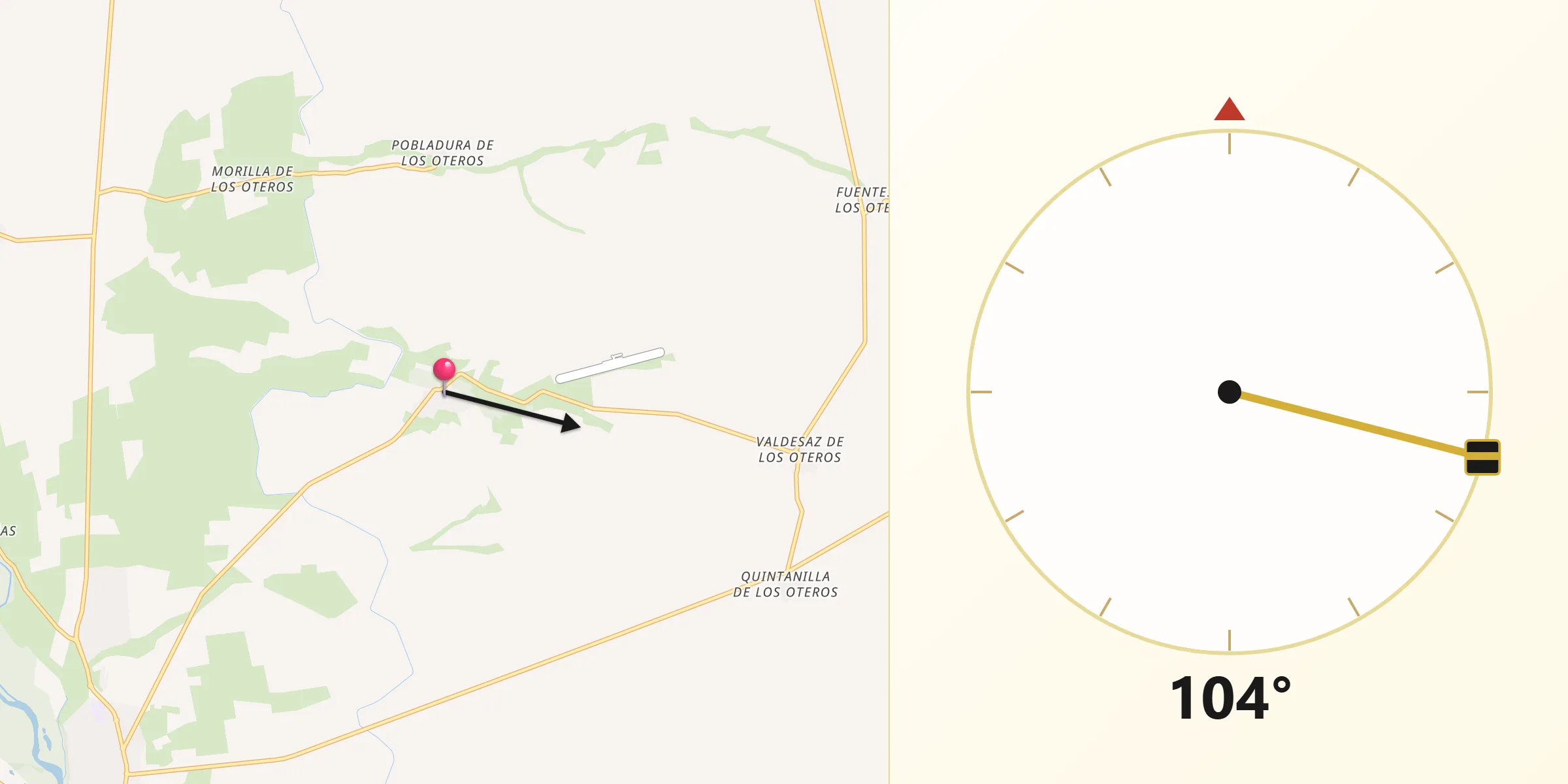 Dirección de la Qibla desde Pajares de los Oteros