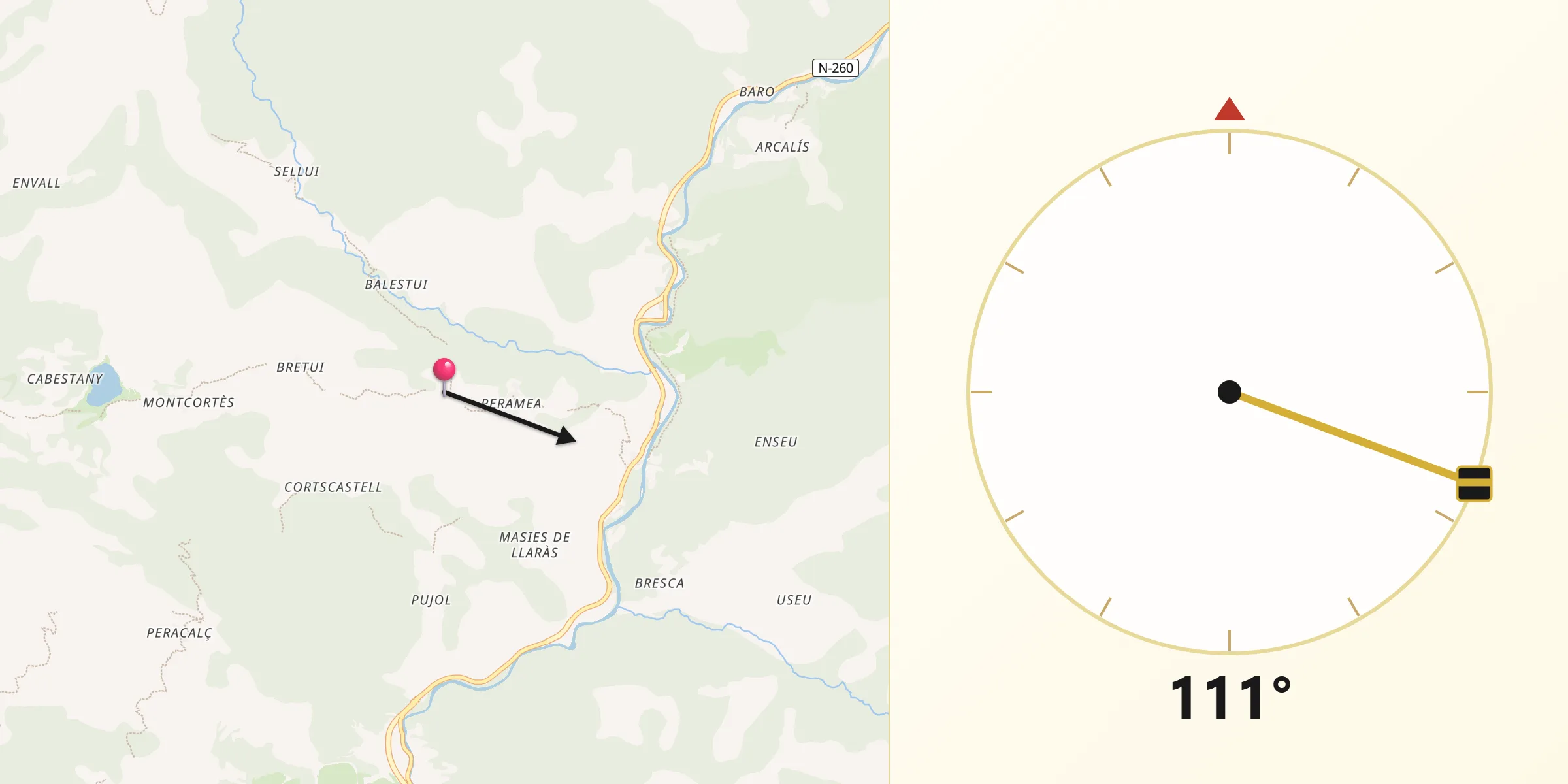 Dirección de la Qibla desde Baix Pallars