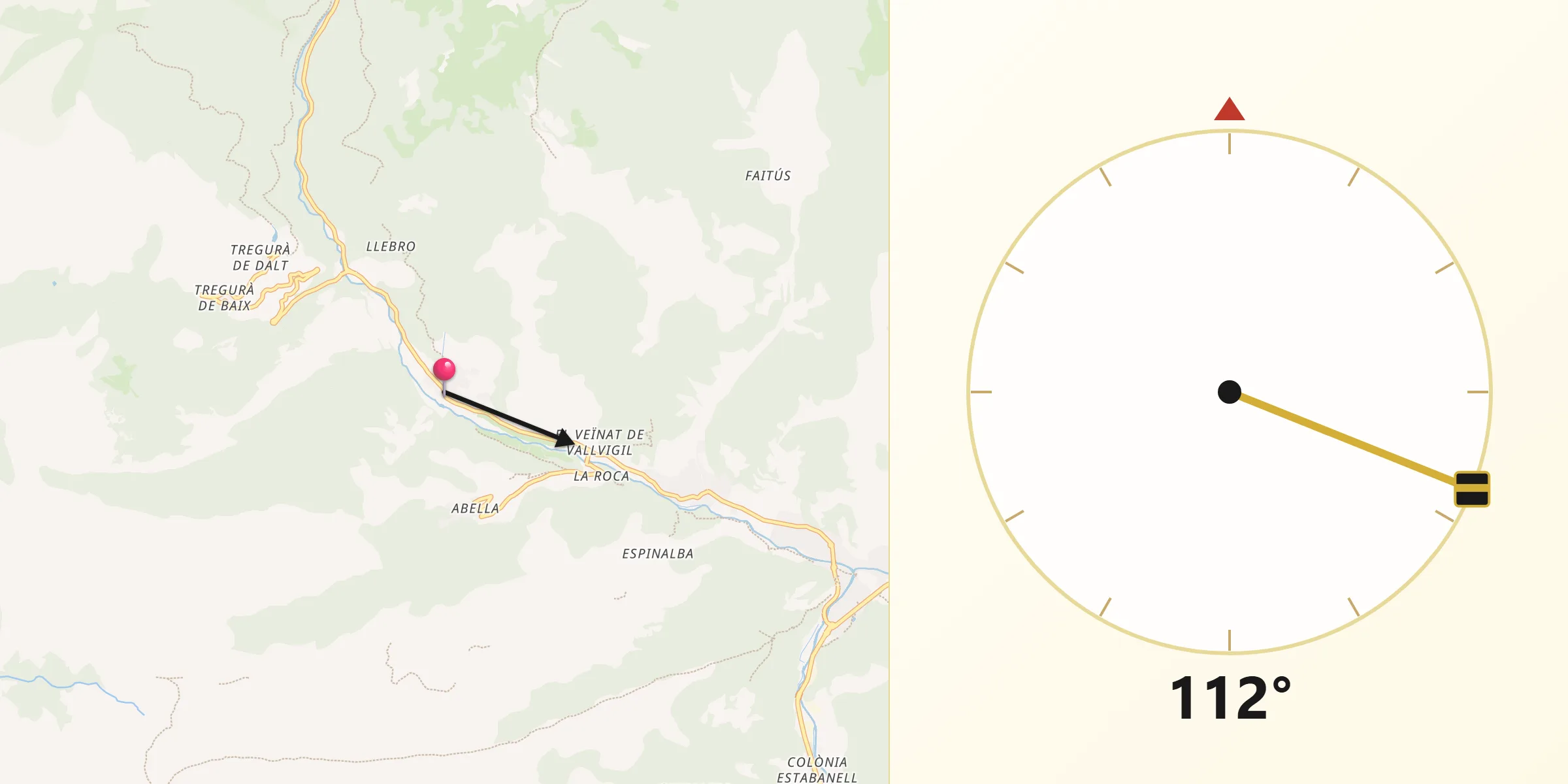 Dirección de la Qibla desde Vilallonga de Ter