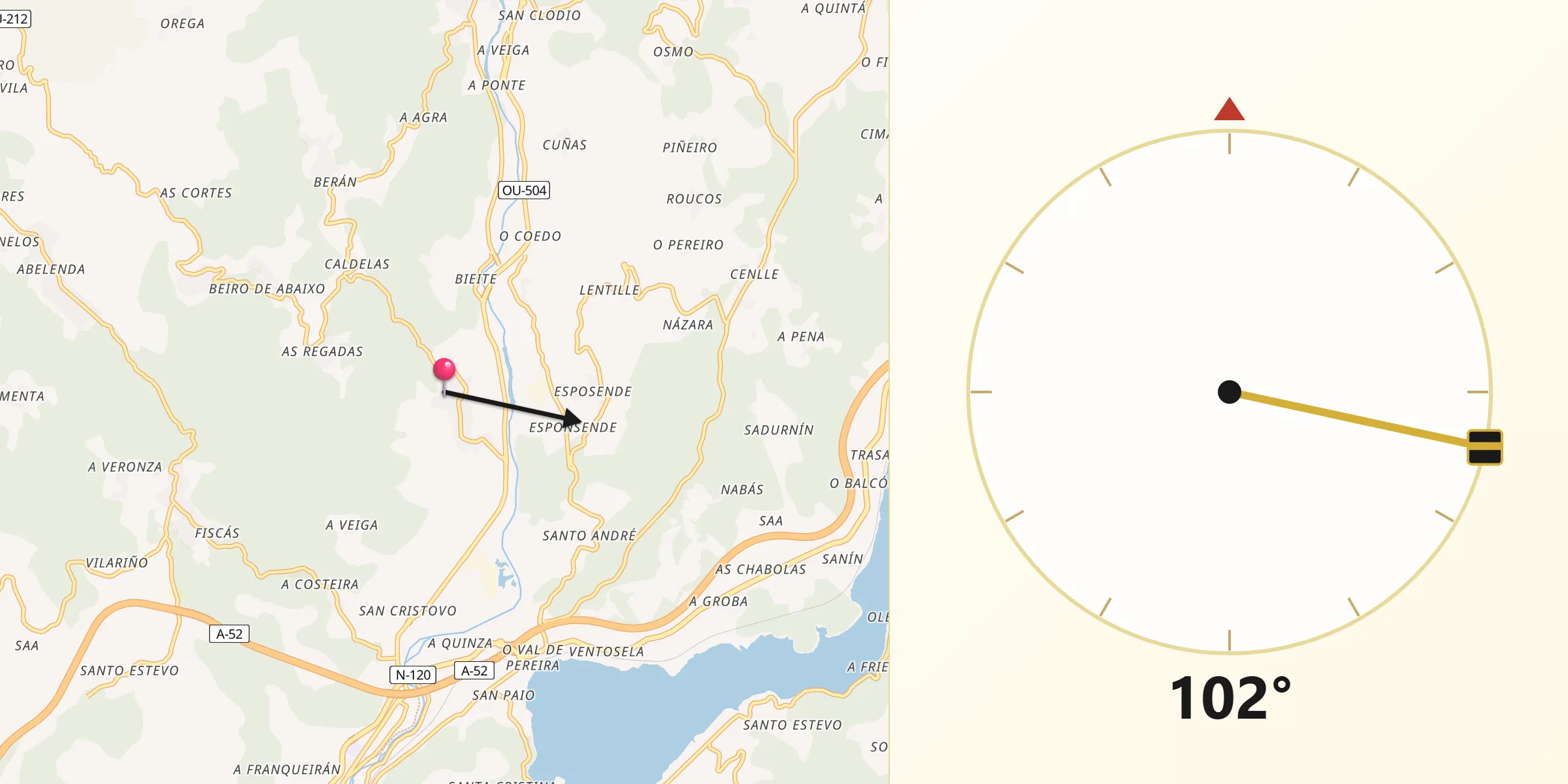 Dirección de la Qibla desde Beade