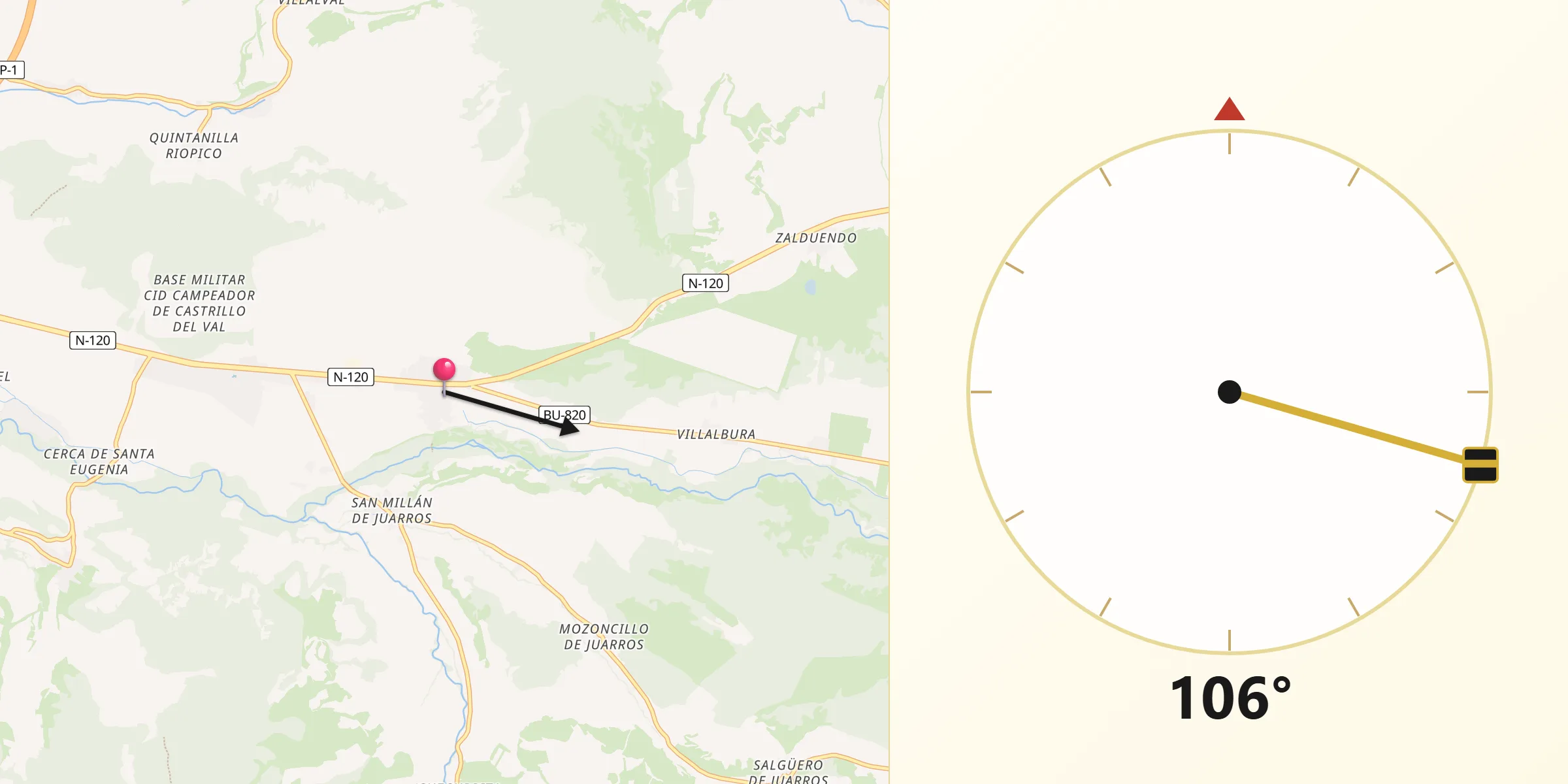 Dirección de la Qibla desde Ibeas de Juarros