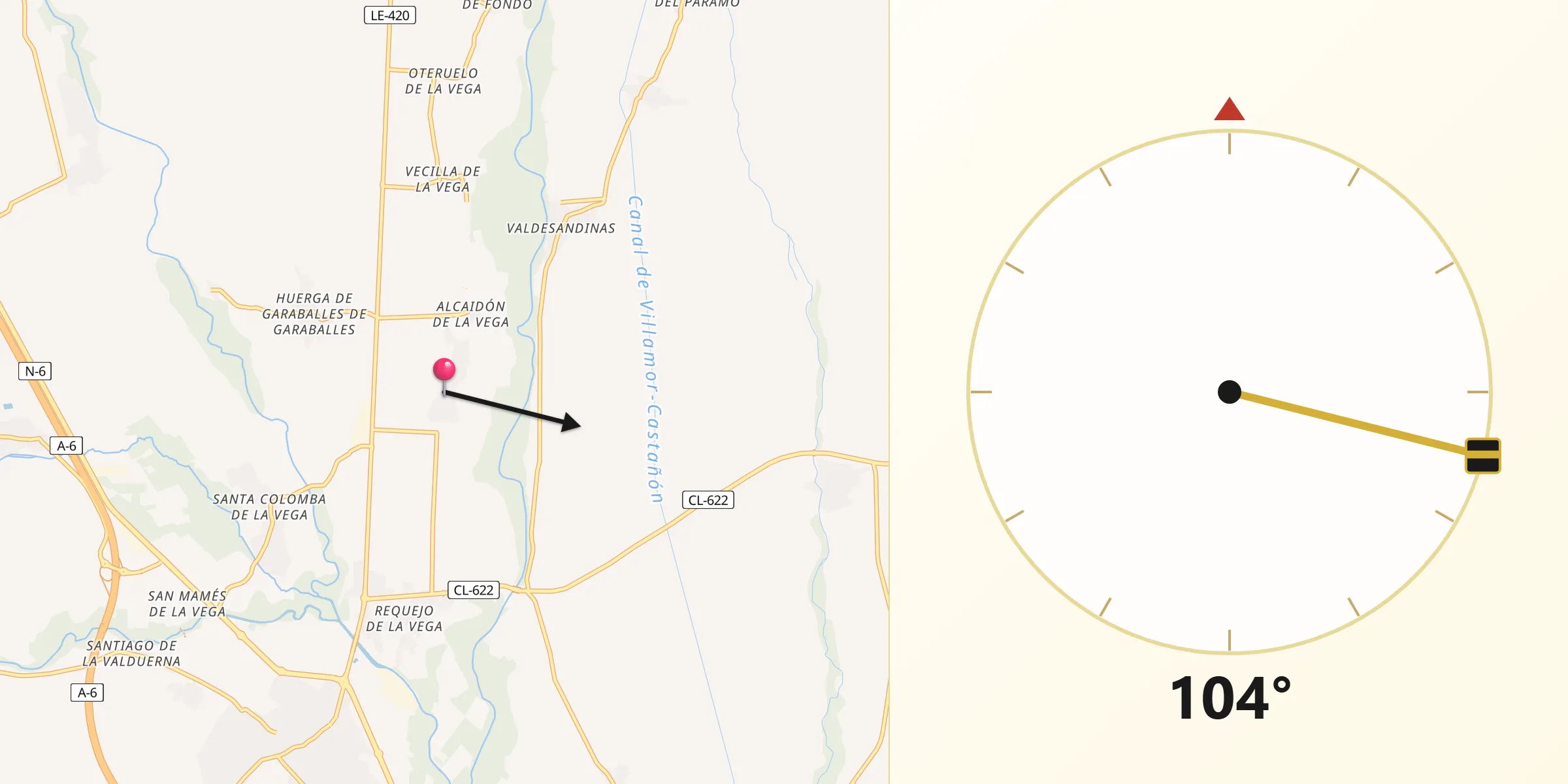 Dirección de la Qibla desde Soto de la Vega