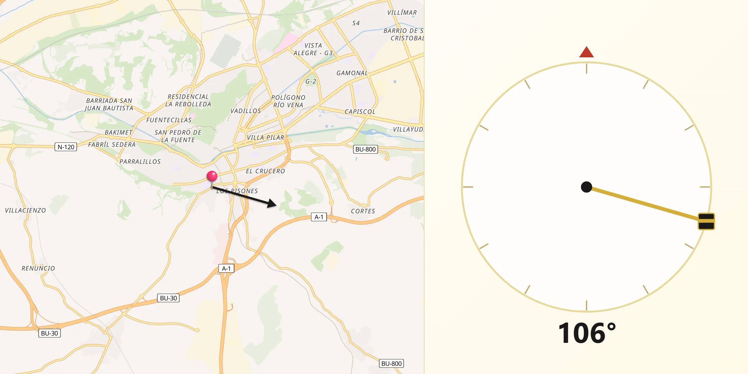 Dirección de la Qibla desde Castrojeriz