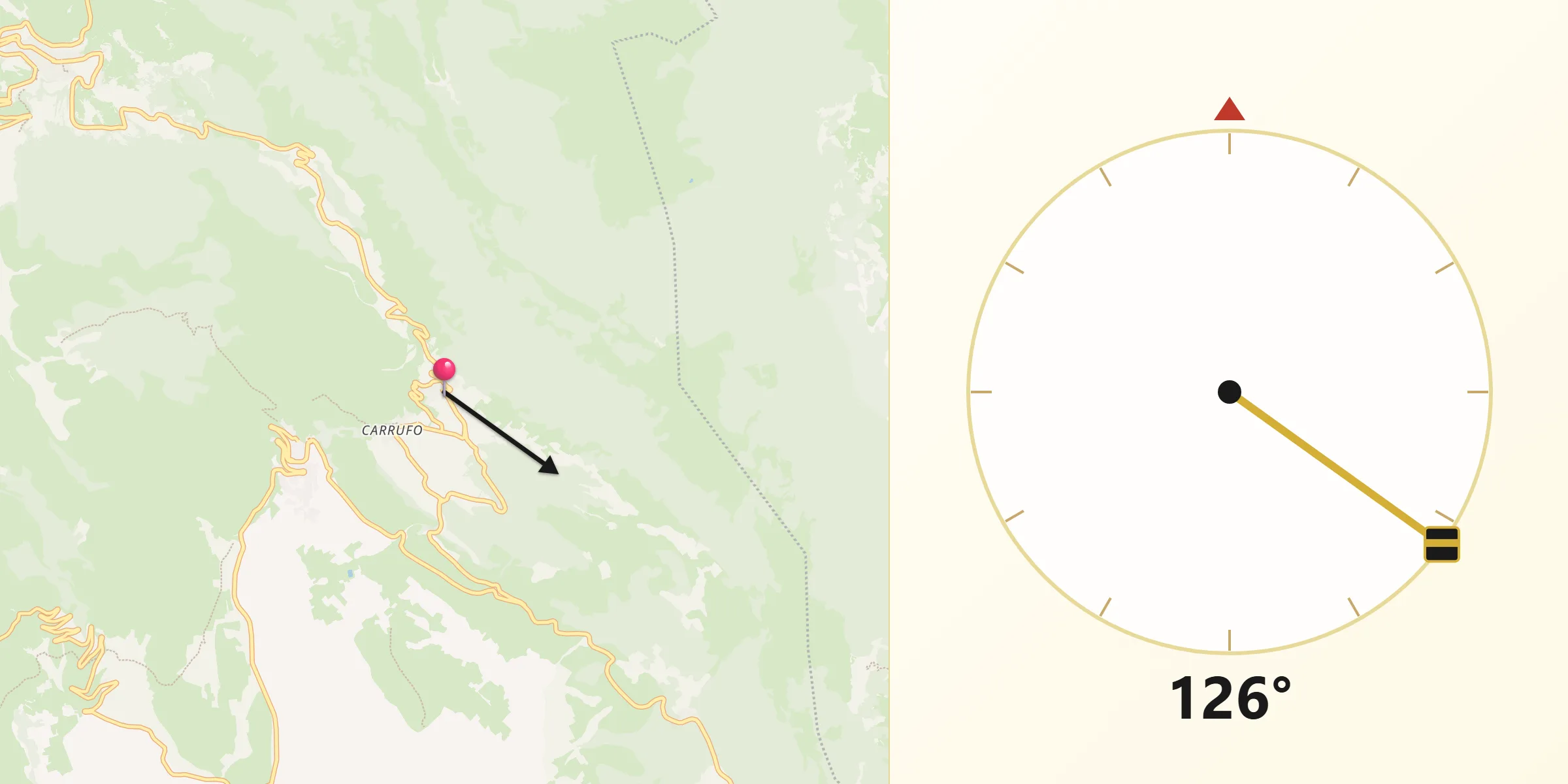 Direzione della Qibla da Villa Santa Lucia degli Abruzzi