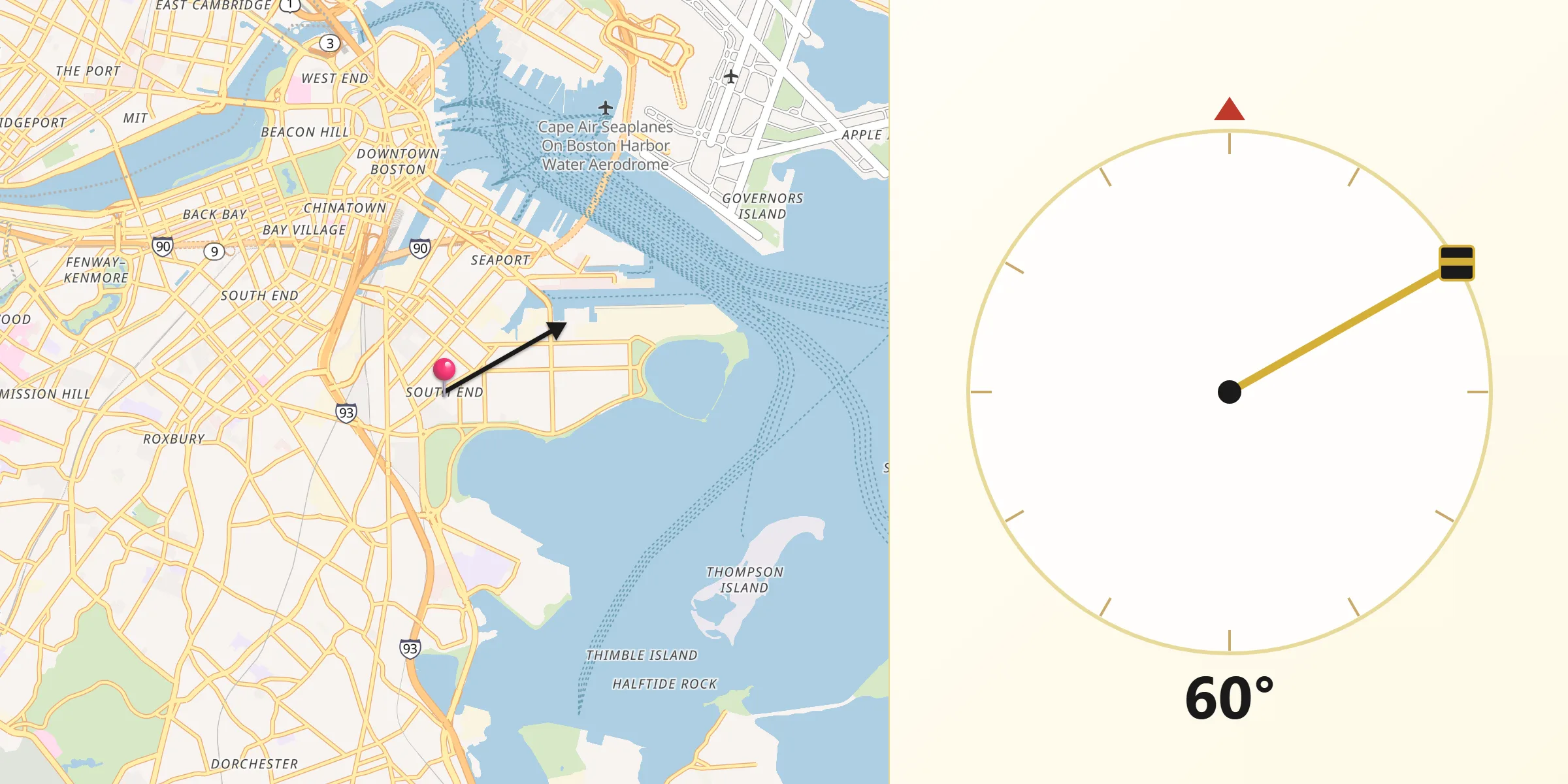 Qibla-Richtung von South Boston