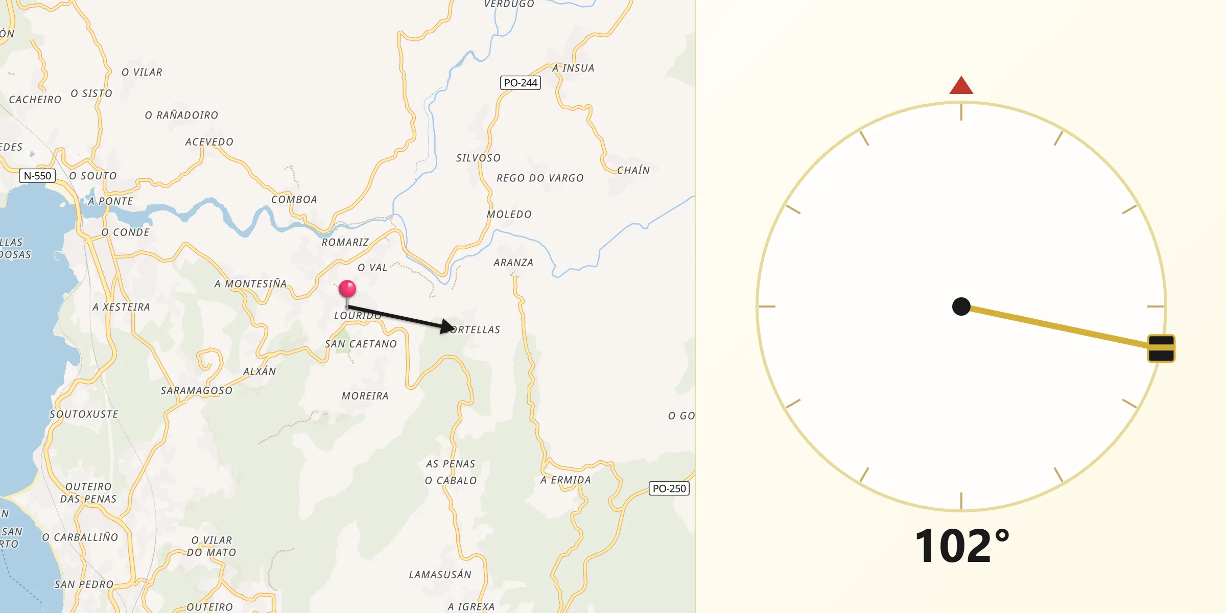 Dirección de la Qibla desde Soutomaior