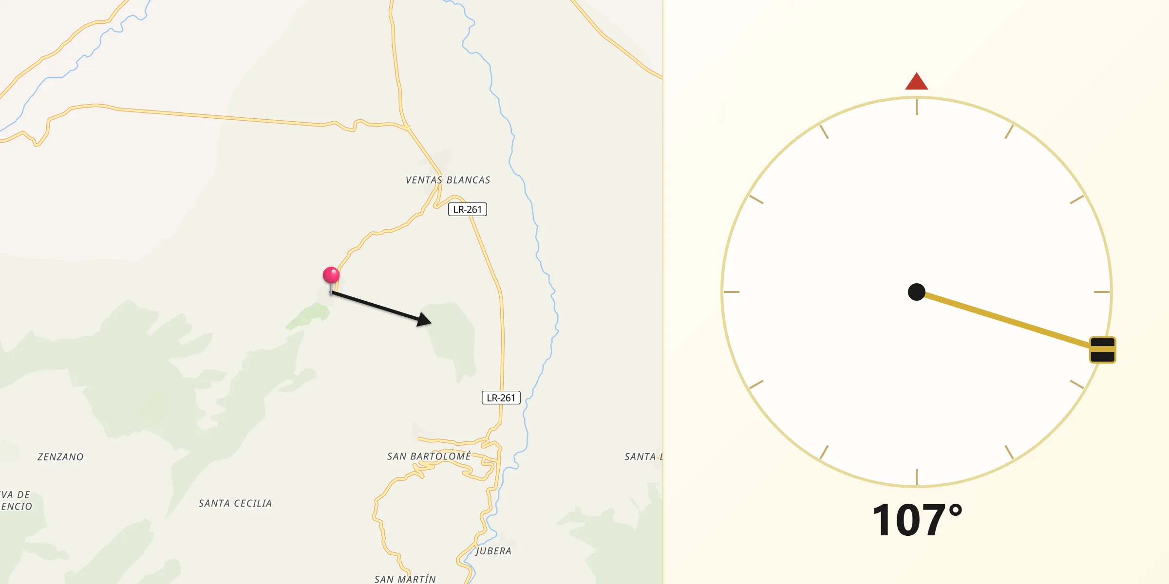 Dirección de la Qibla desde Lagunilla del Jubera