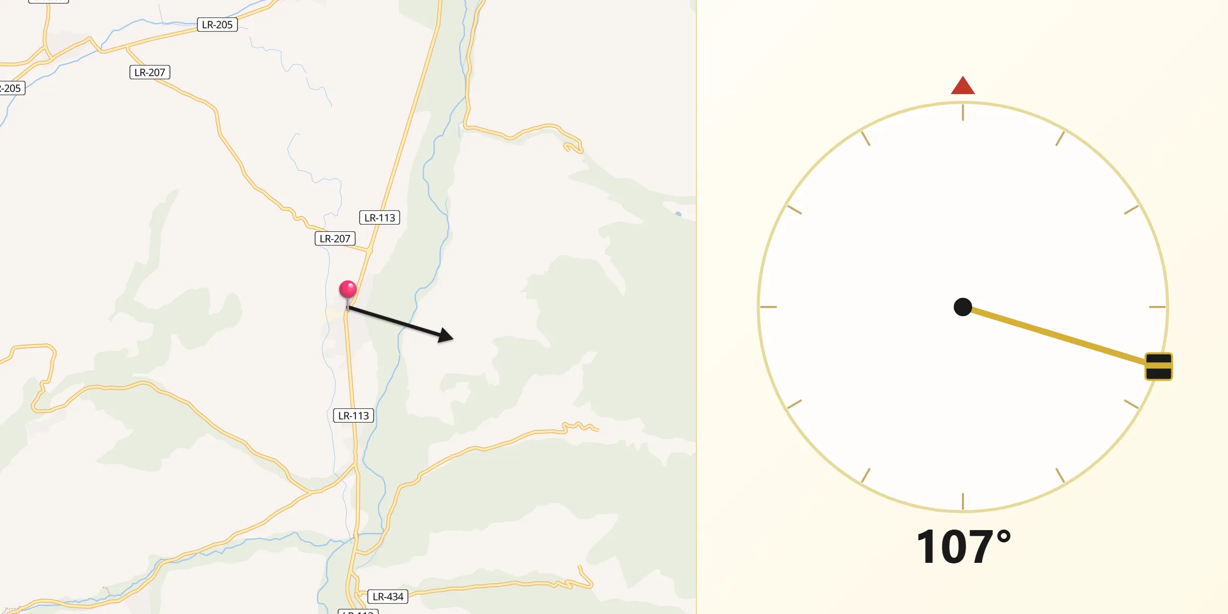 Dirección de la Qibla desde Baños de Río Tobía