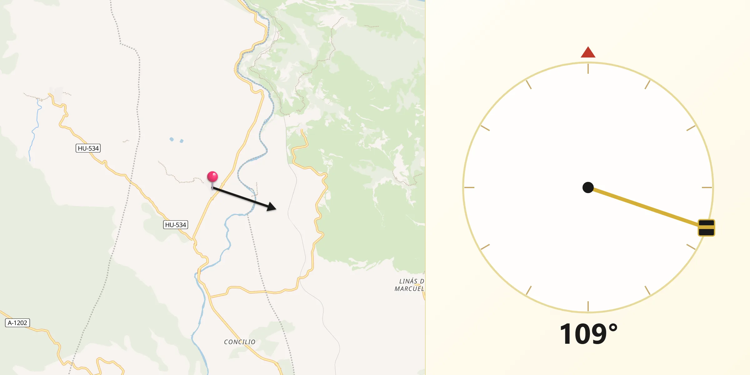 Dirección de la Qibla desde Murillo de Gállego
