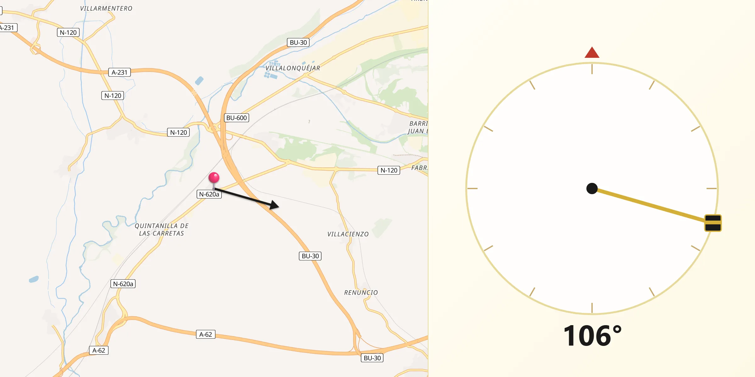 Dirección de la Qibla desde San Mamés de Burgos