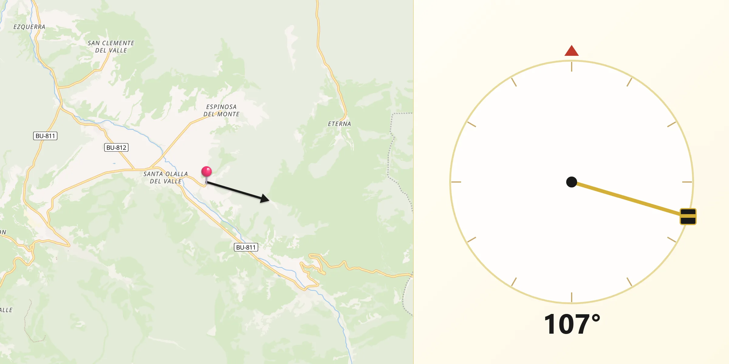 Dirección de la Qibla desde San Vicente del Valle