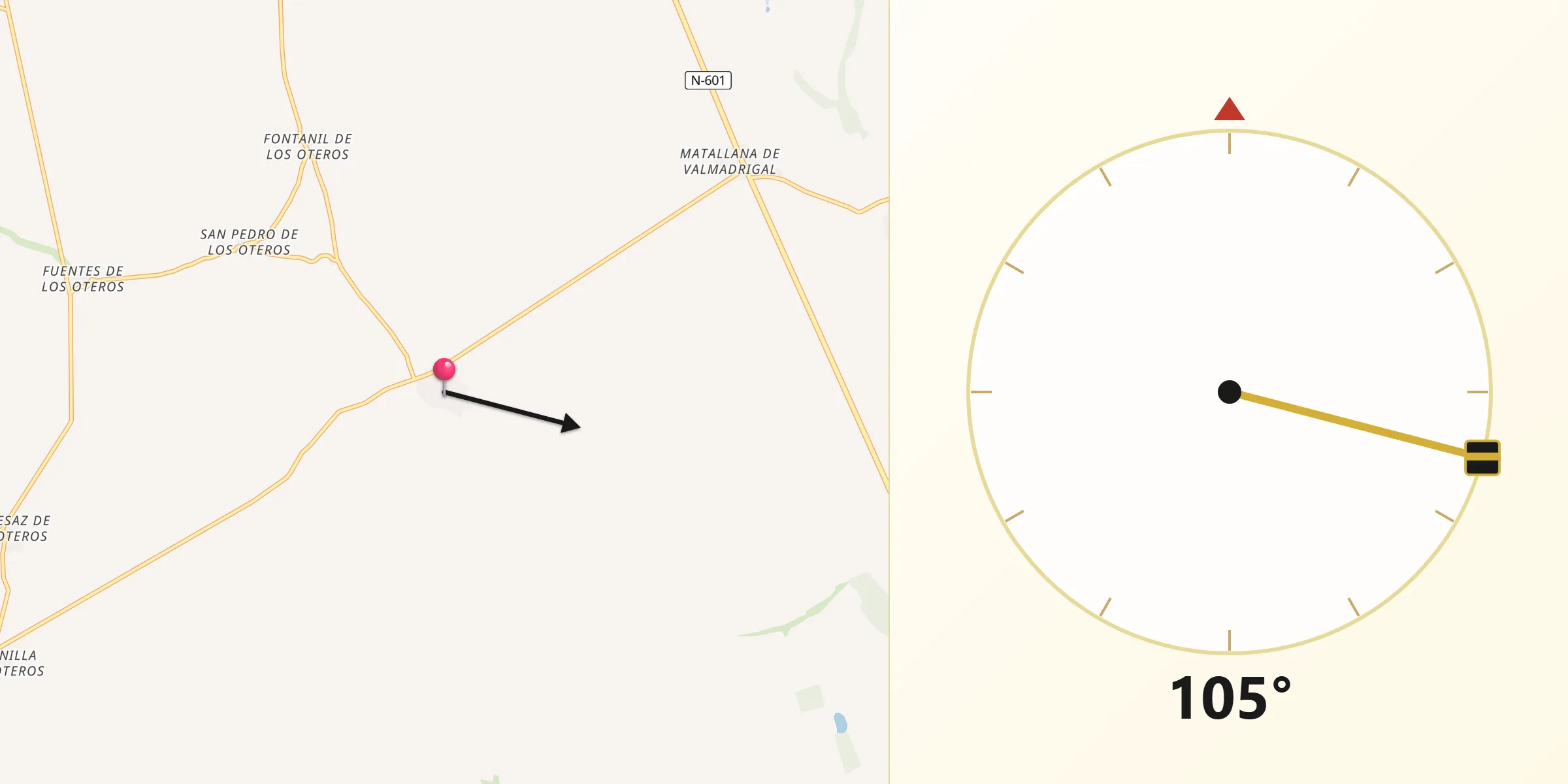 Dirección de la Qibla desde Matadeón de los Oteros