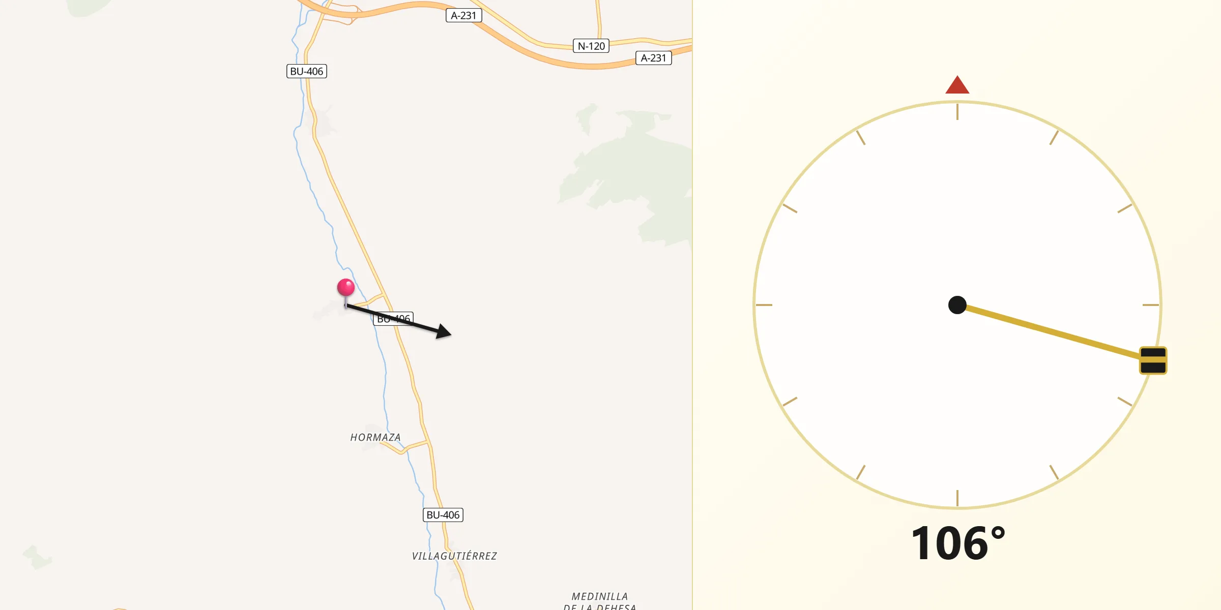 Dirección de la Qibla desde Hornillos del Camino