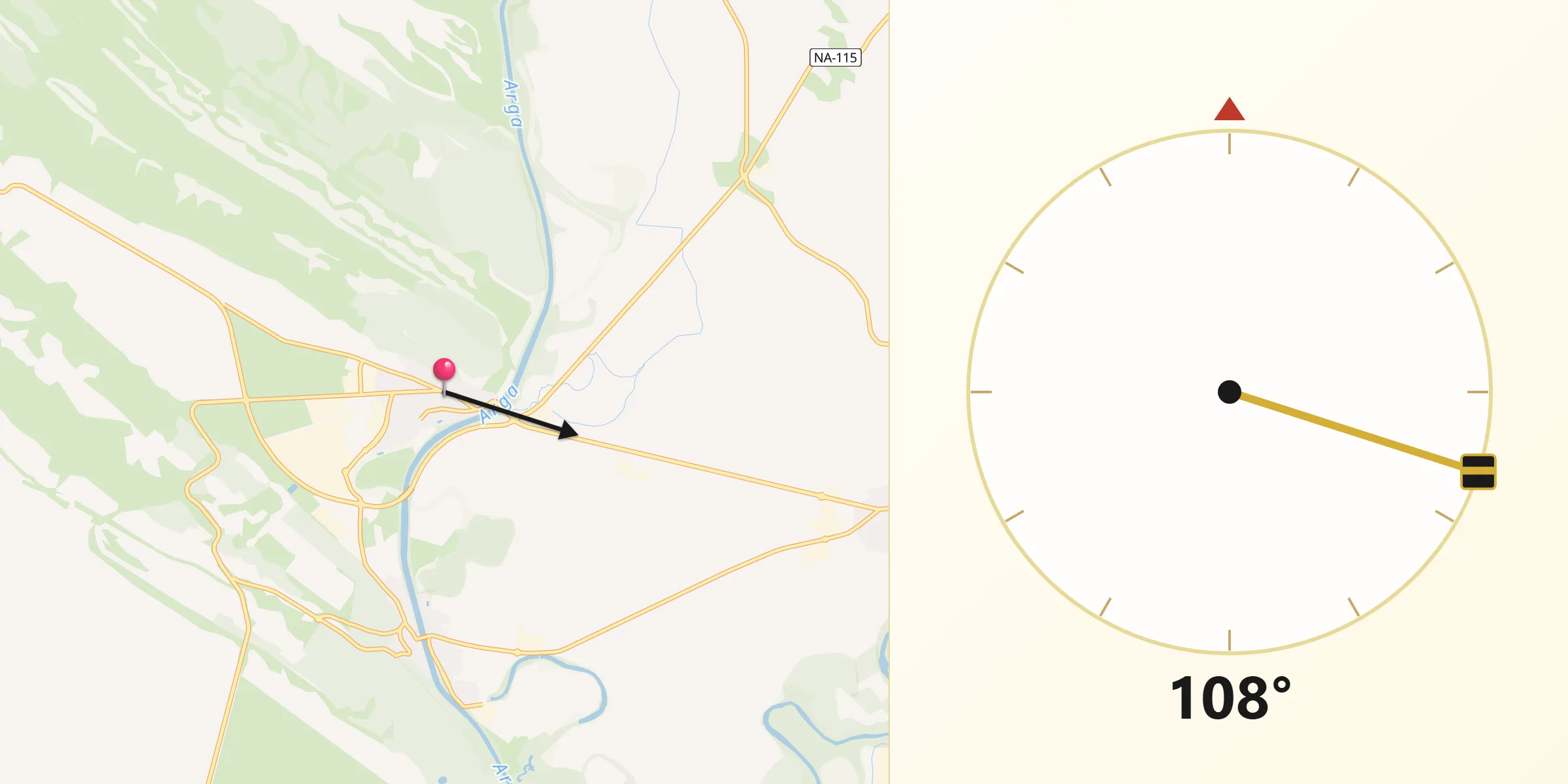 Dirección de la Qibla desde Peralta/Azkoien
