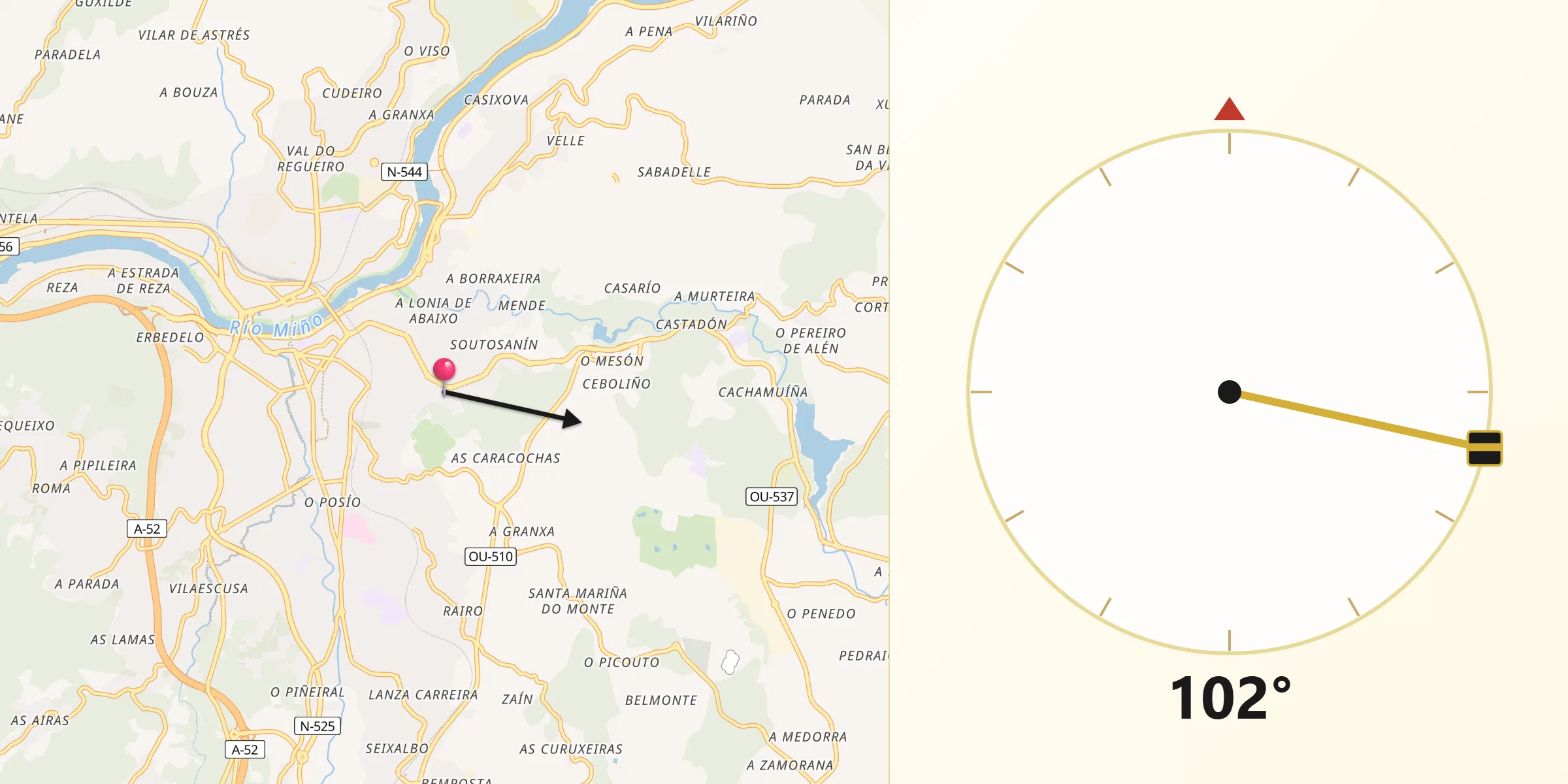 Dirección de la Qibla desde Rúa A