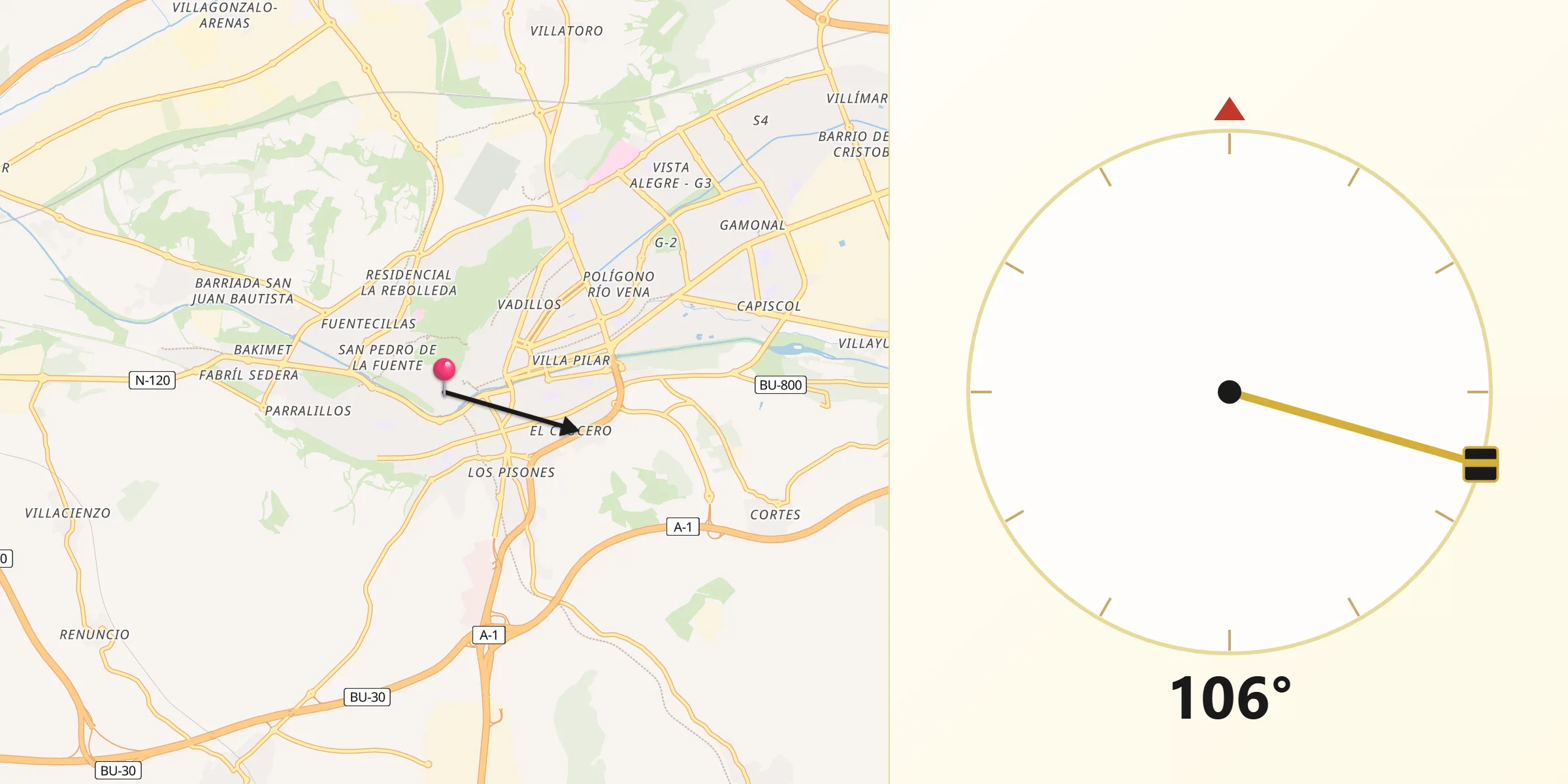 Dirección de la Qibla desde Provincia de Burgos