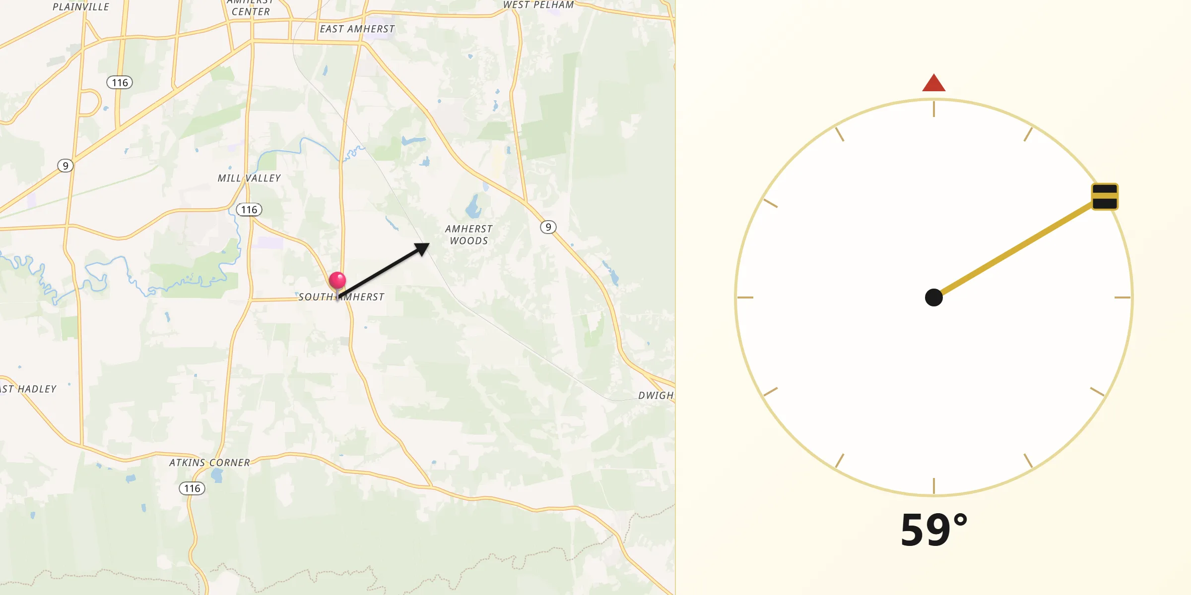 Qibla Direction from South Amherst