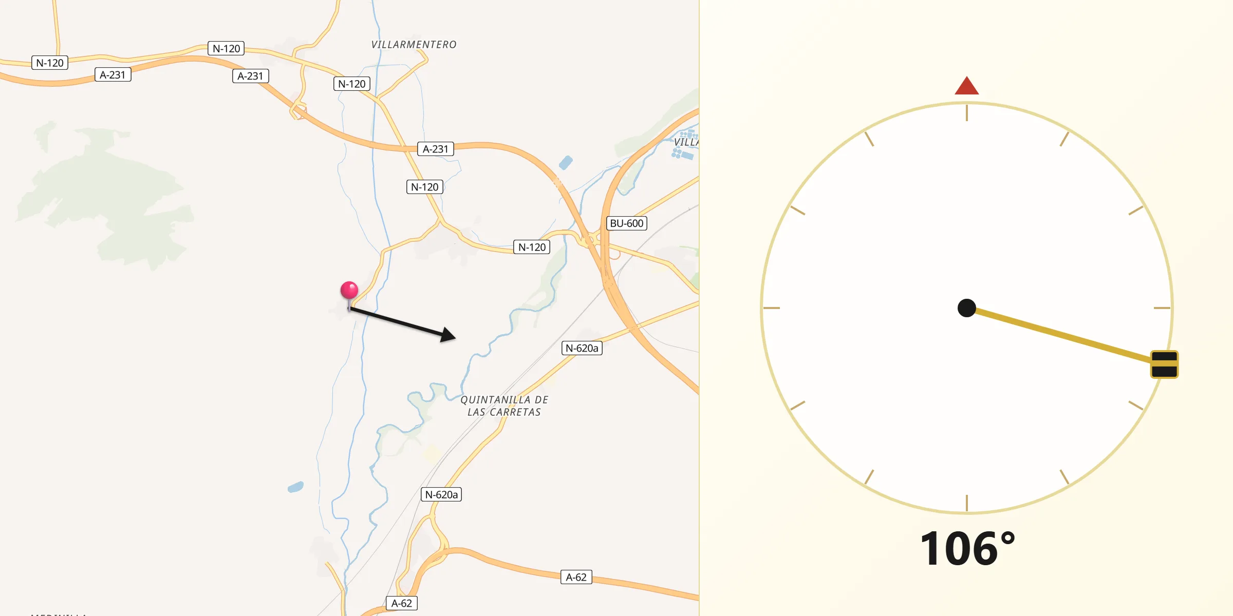 Dirección de la Qibla desde Rabé de las Calzadas