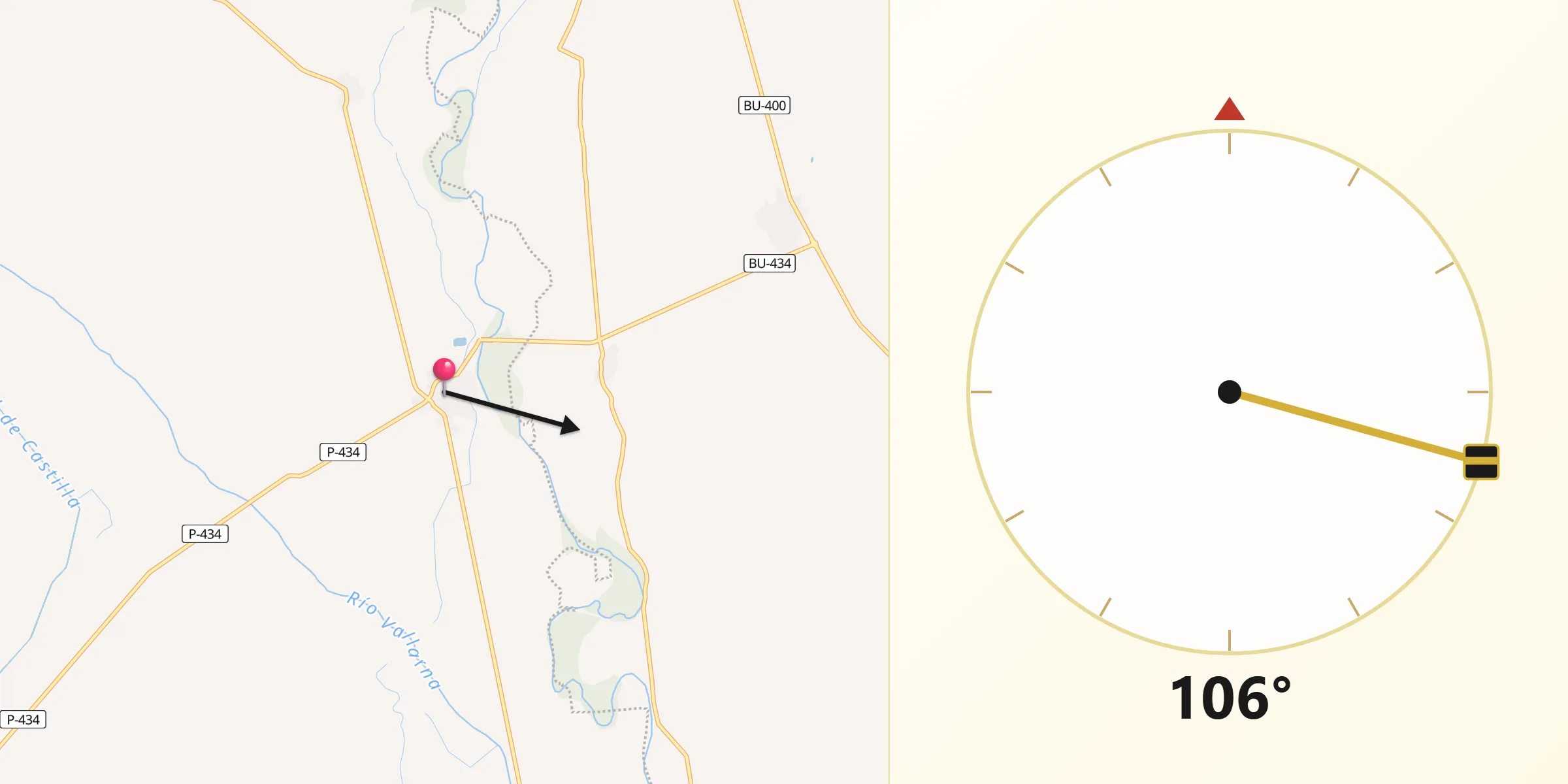Dirección de la Qibla desde Lantadilla