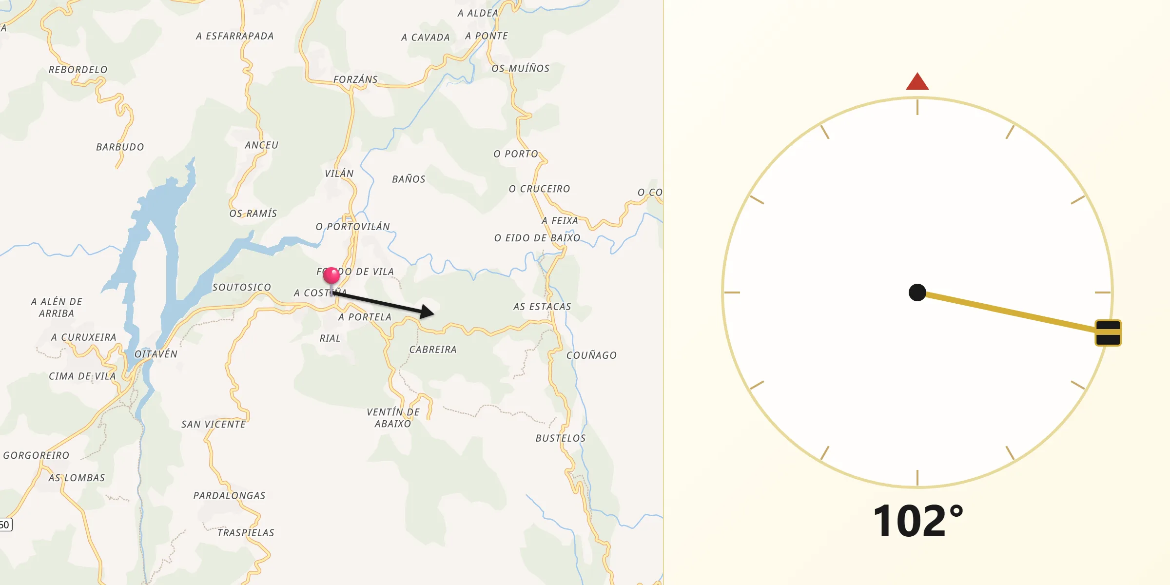Dirección de la Qibla desde Fornelos de Montes