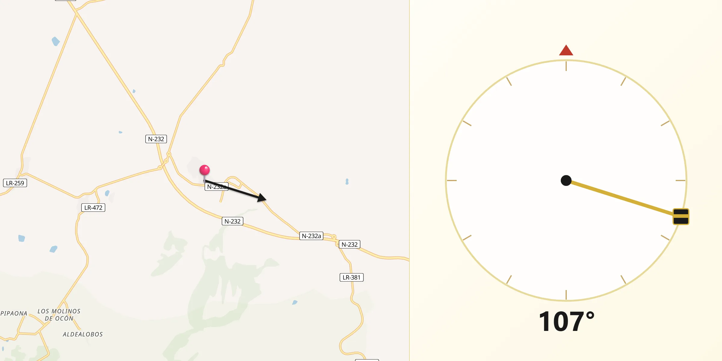 Dirección de la Qibla desde Ausejo