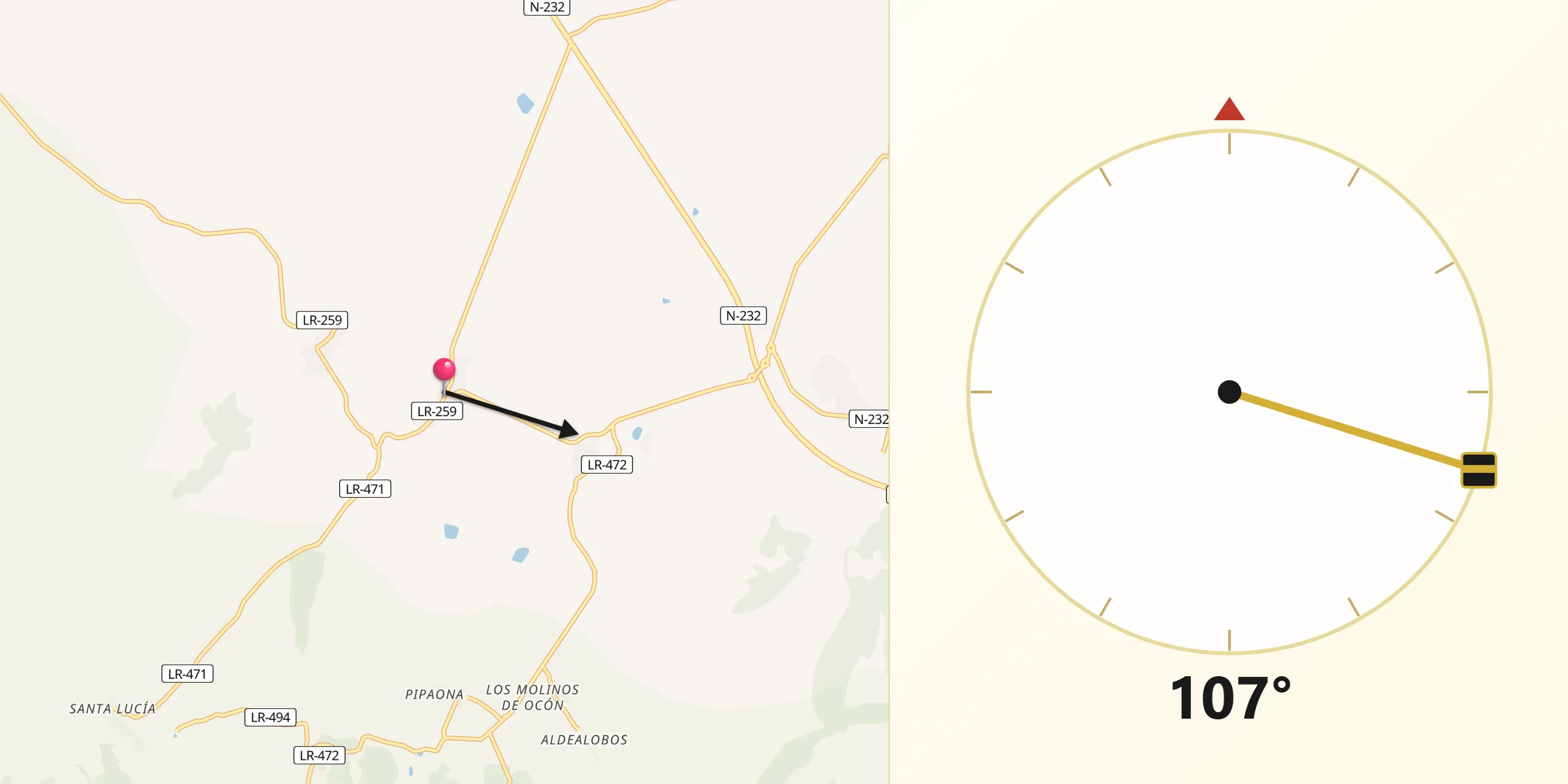 Dirección de la Qibla desde Corera