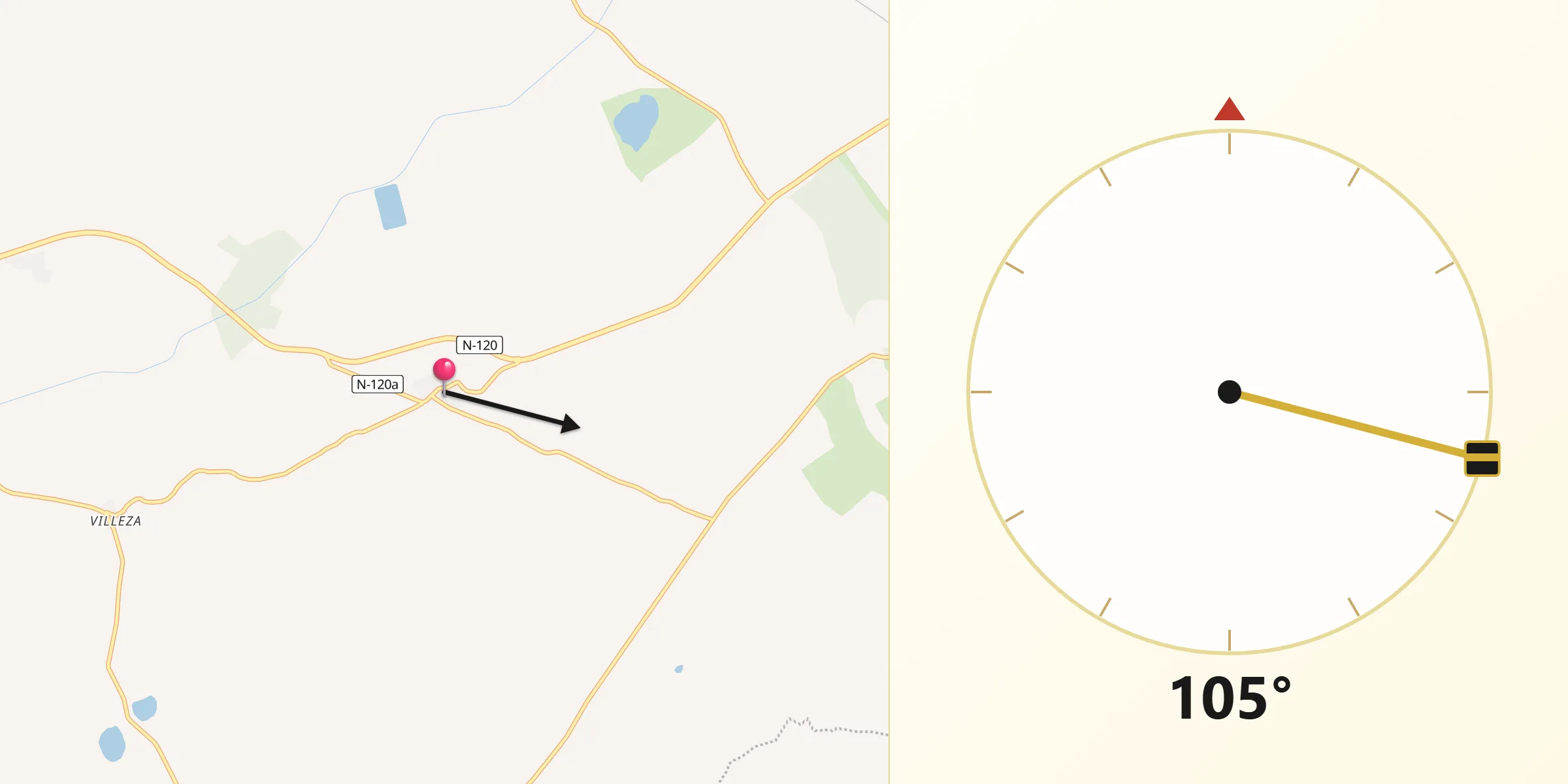 Dirección de la Qibla desde Gordaliza del Pino