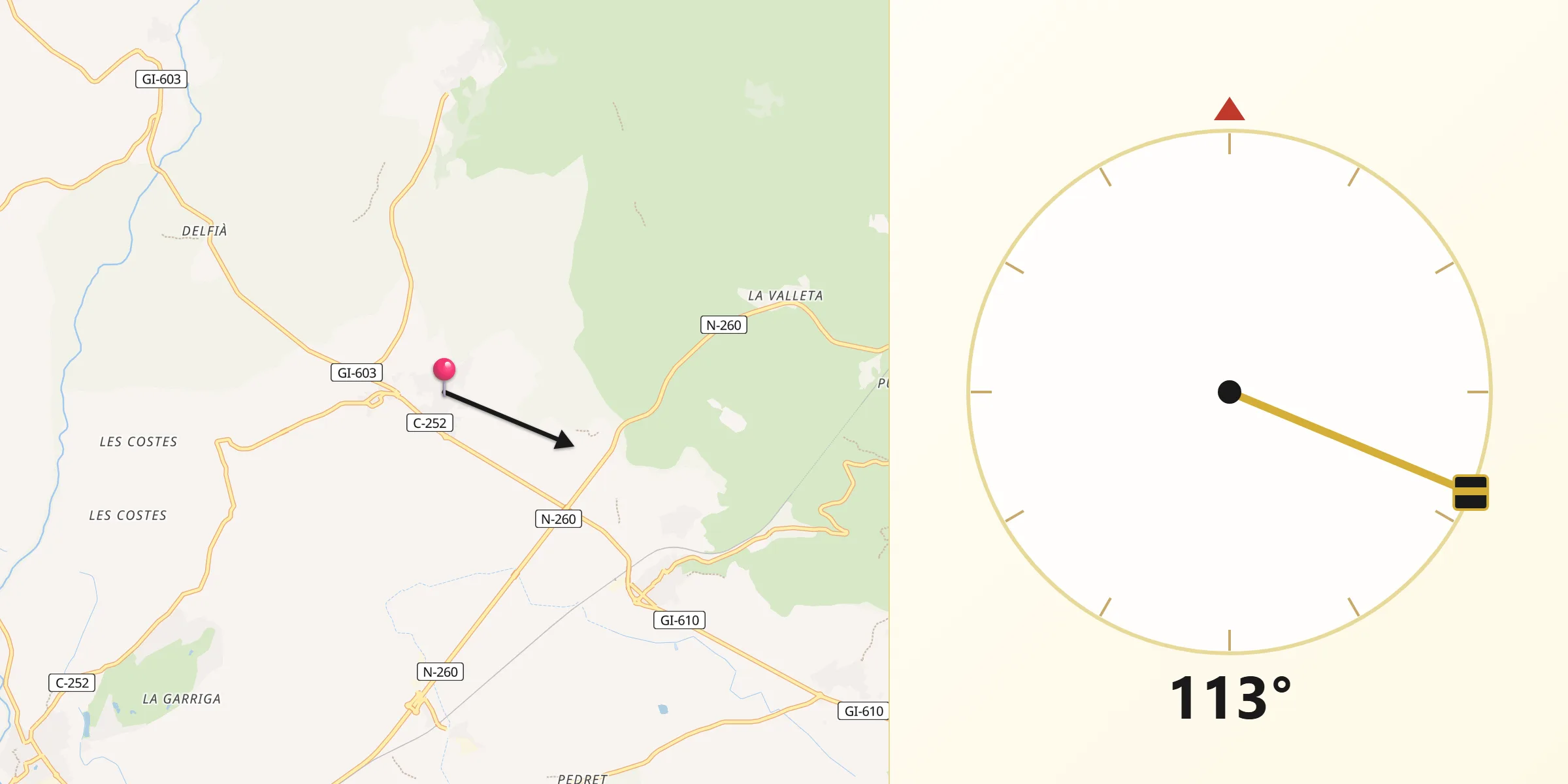 Dirección de la Qibla desde Garriguella