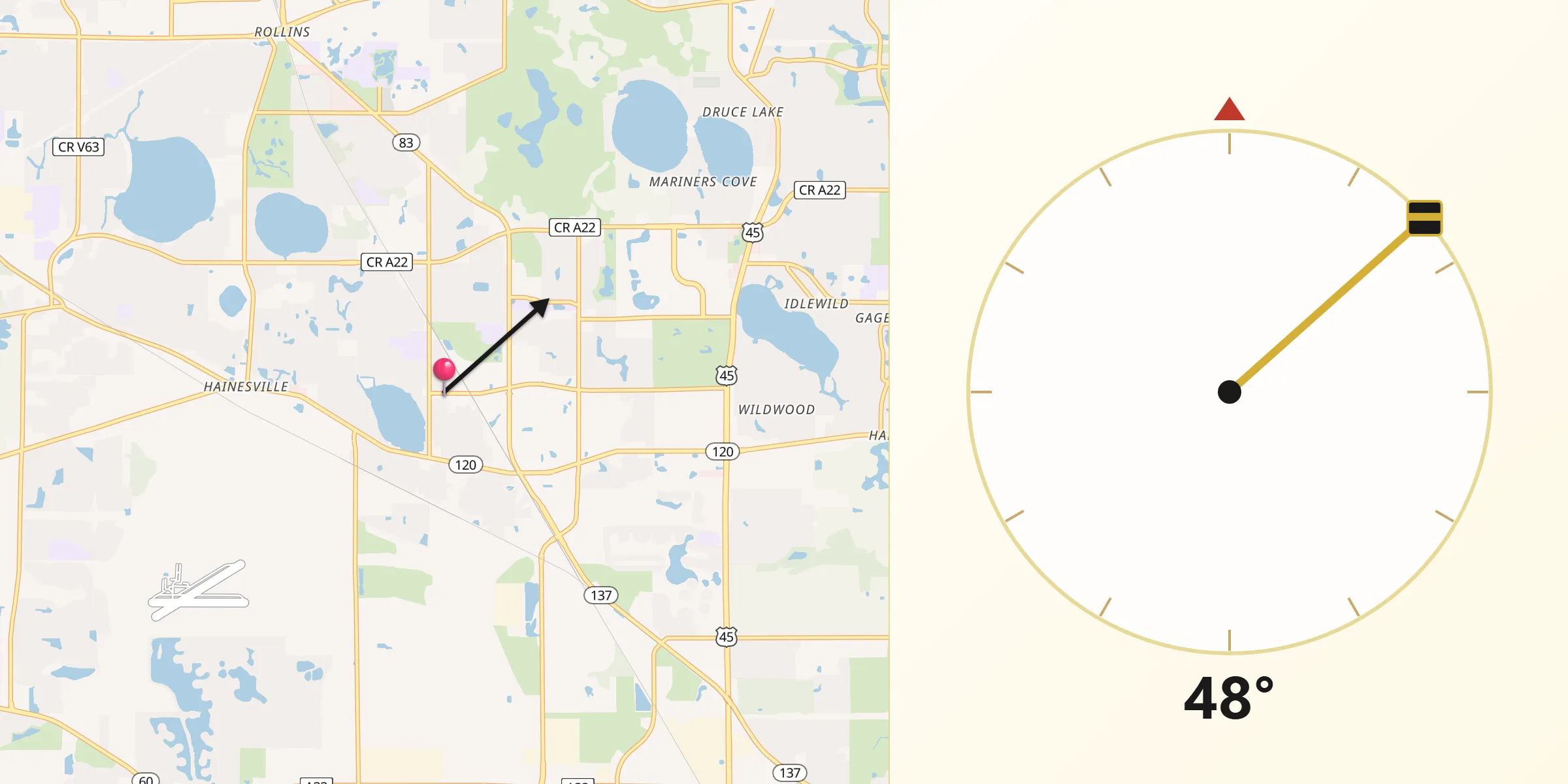 Qibla Direction from Grayslake