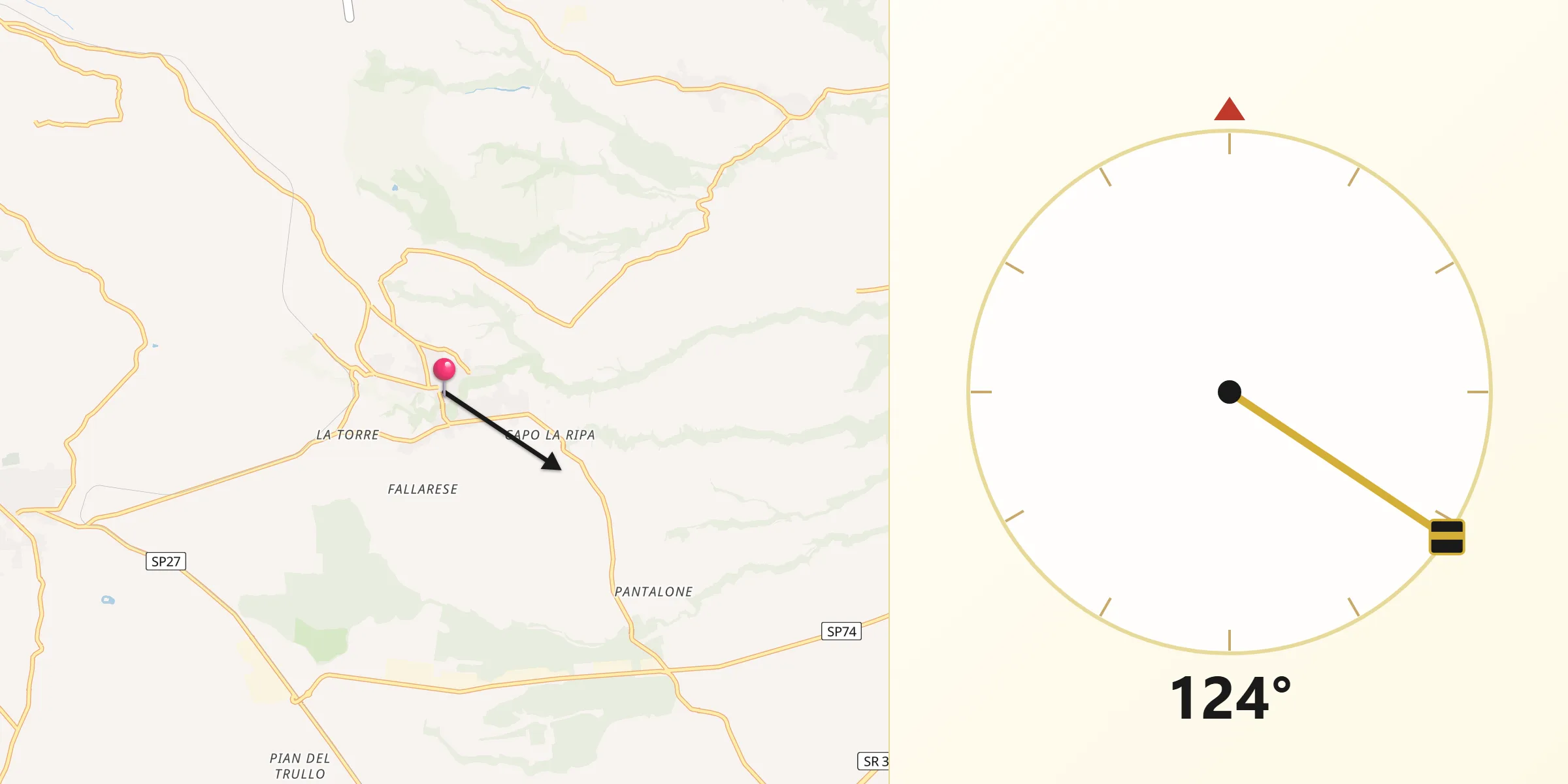 Direzione della Qibla da Corchiano
