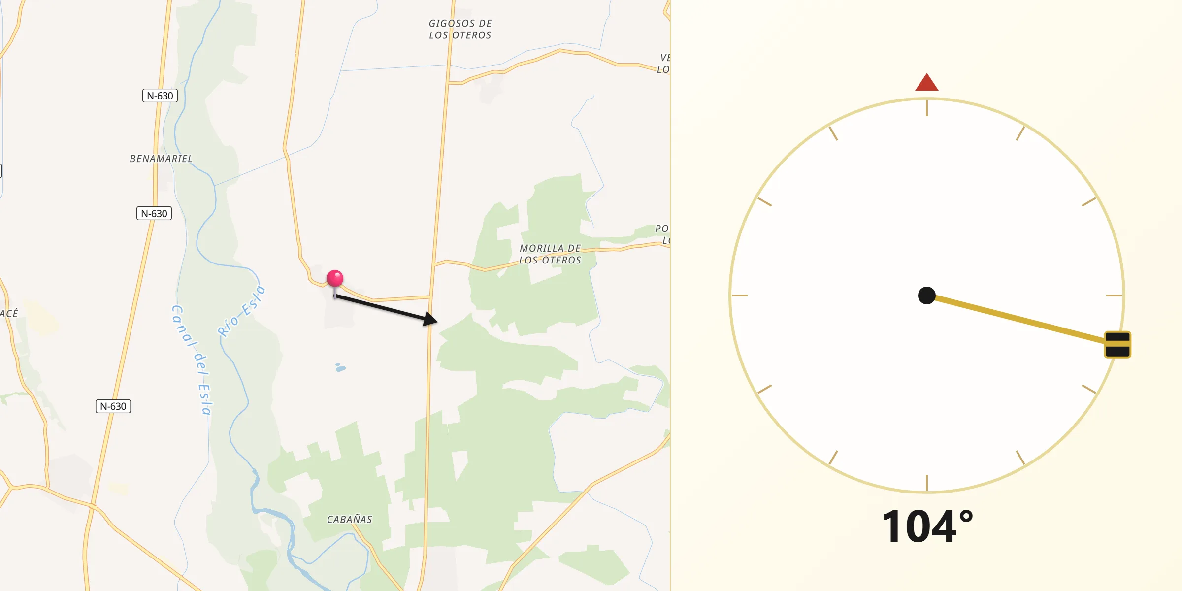 Dirección de la Qibla desde Fresno de la Vega