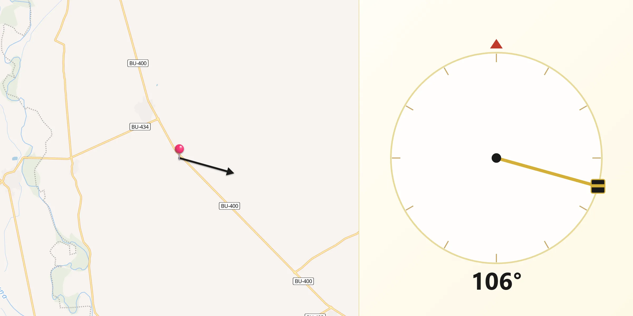 Dirección de la Qibla desde Arenillas de Riopisuerga