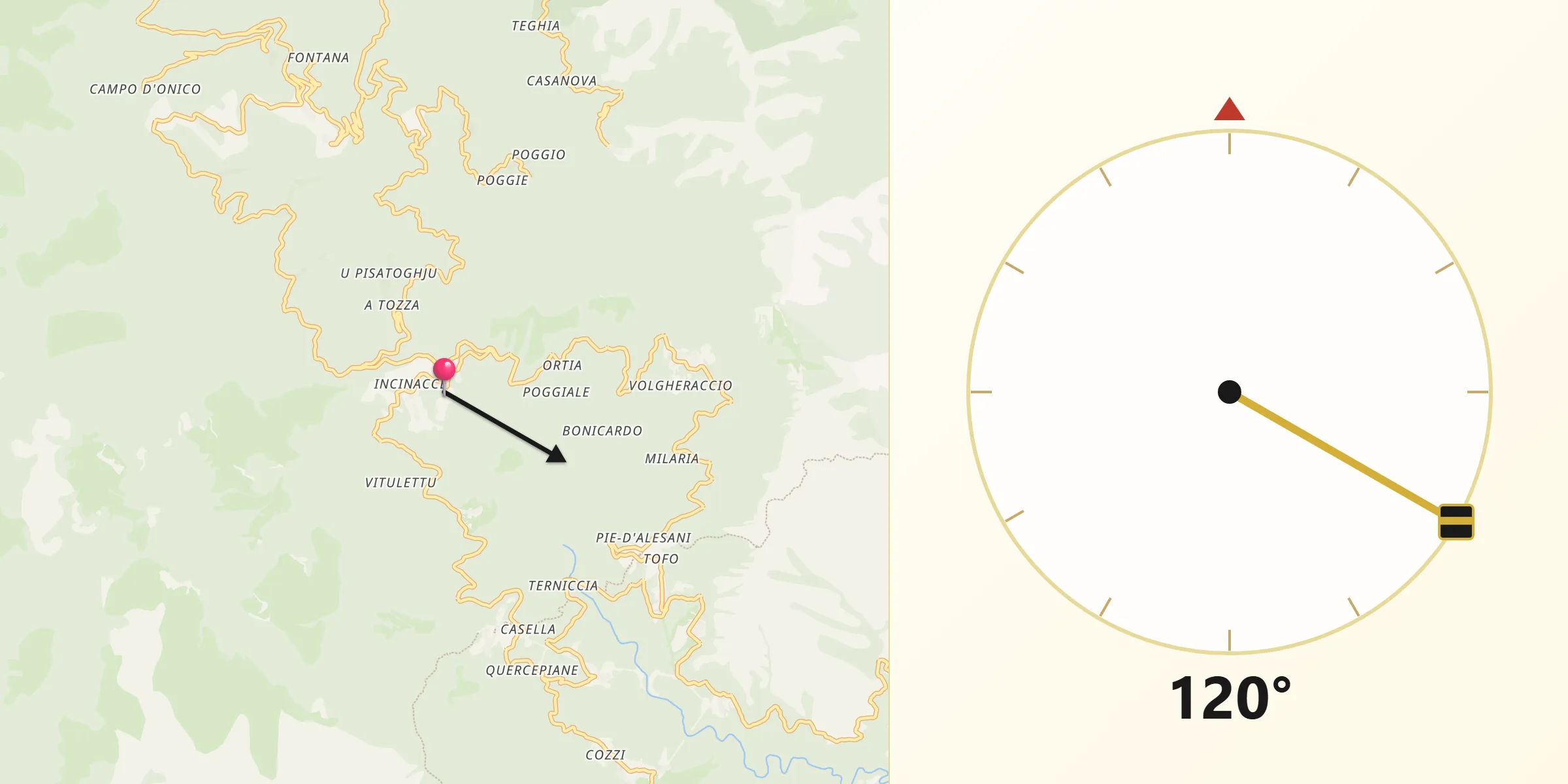 Direction vers la Qibla depuis Felce