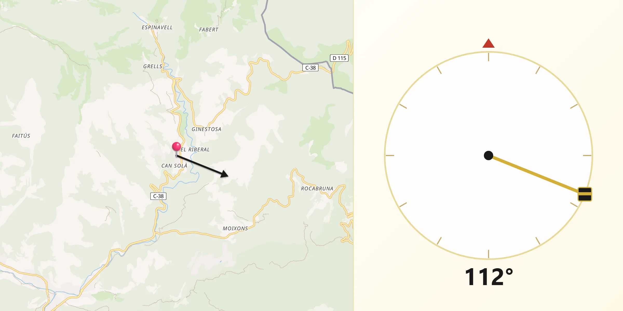 Dirección de la Qibla desde Molló