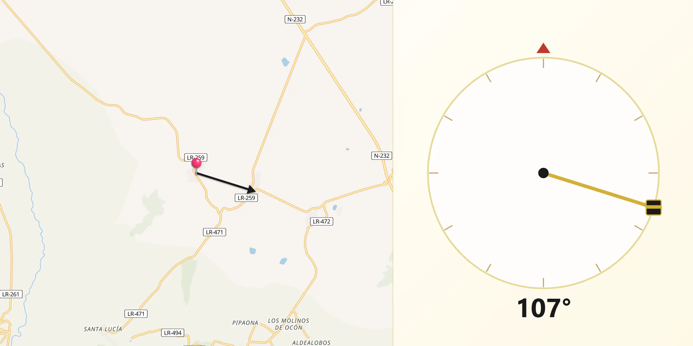 Dirección de la Qibla desde Galilea