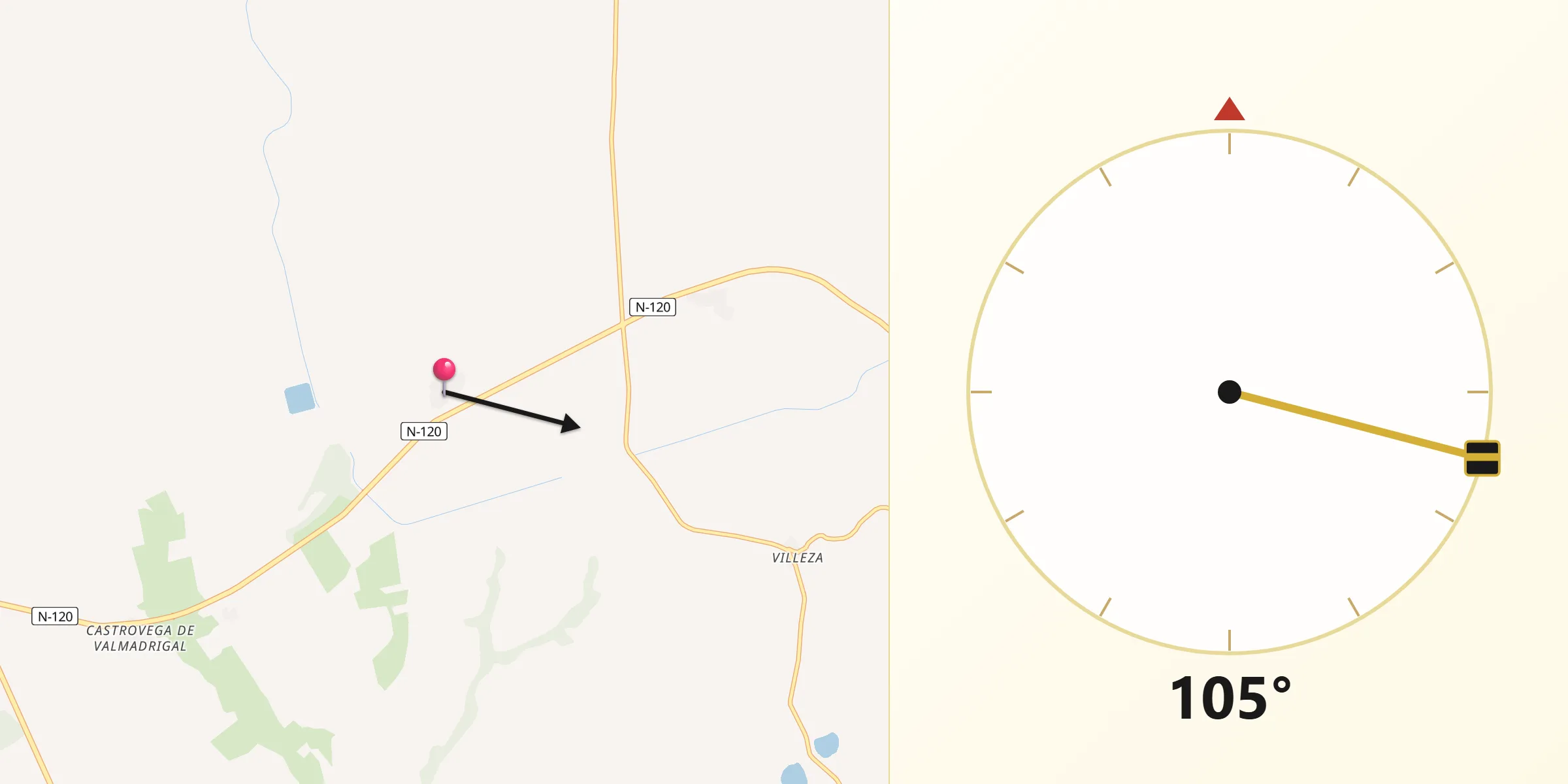 Dirección de la Qibla desde Castrotierra de Valmadrigal