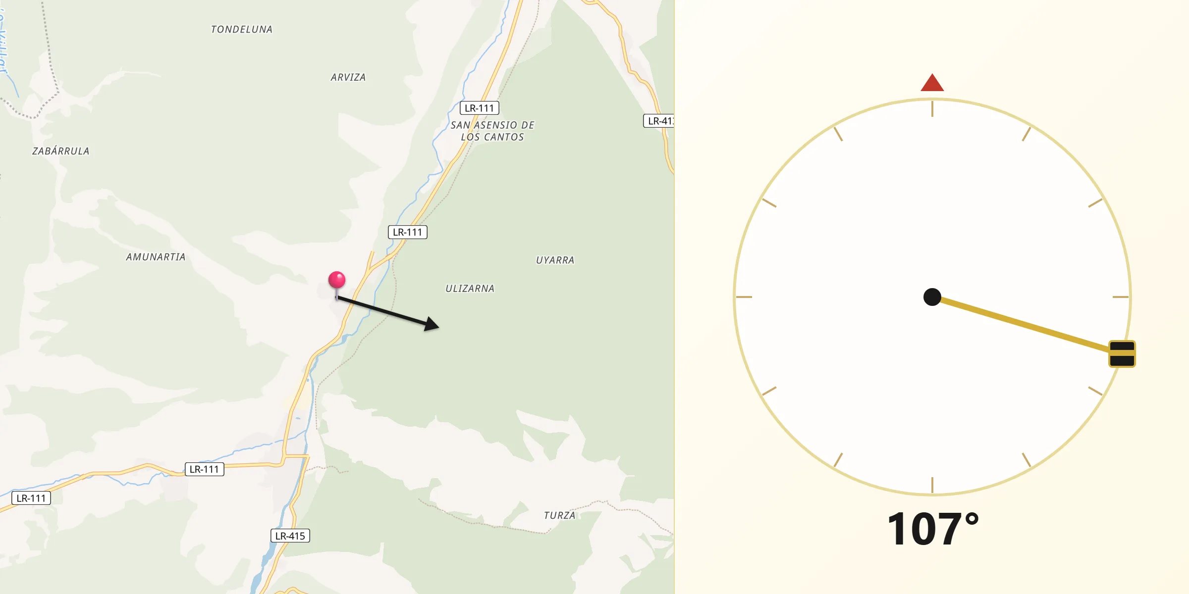 Dirección de la Qibla desde Ojacastro