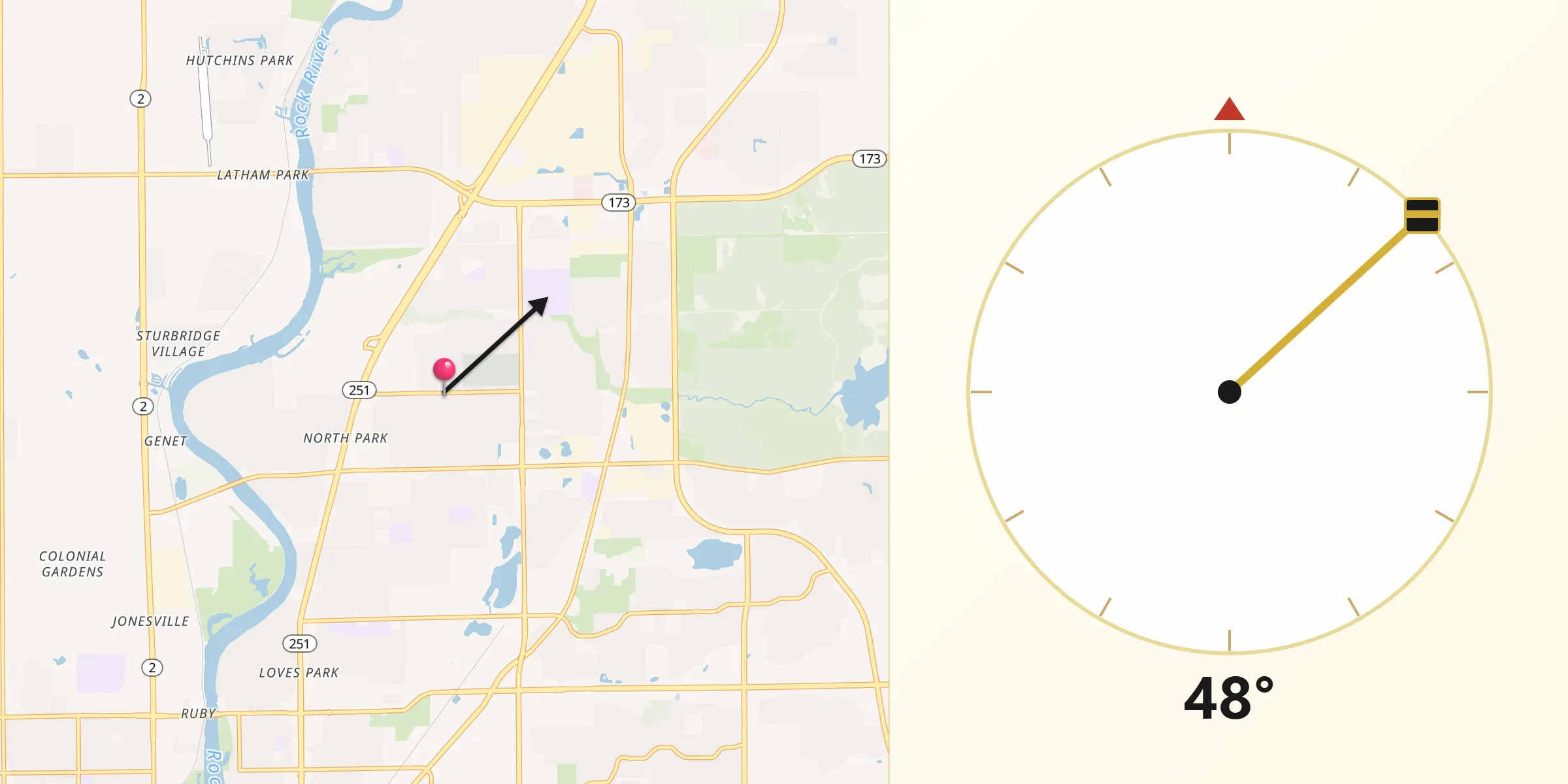 Qibla Direction from Machesney Park